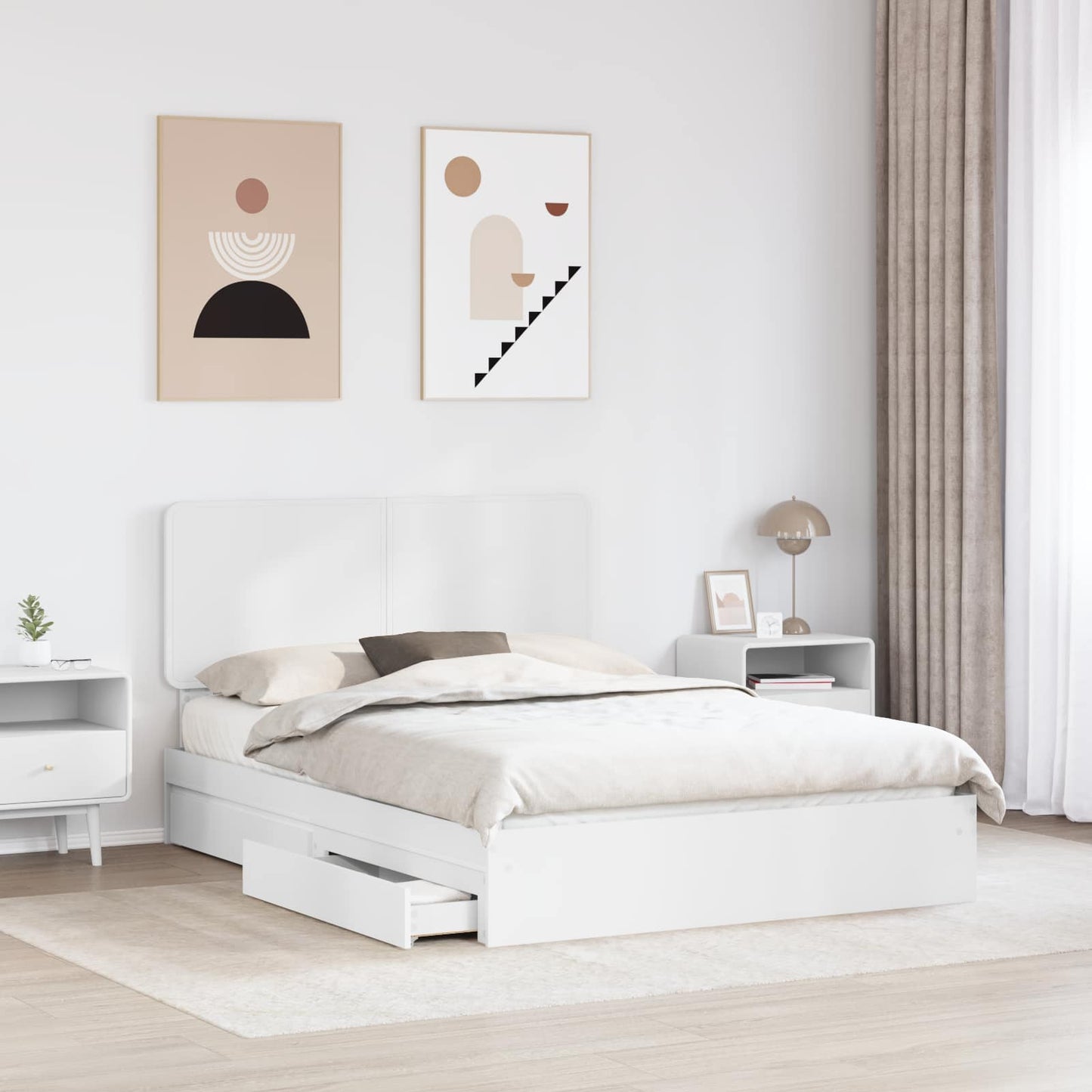 Storage Bed with Headboard White 160 x 200 cm Engineered Wood