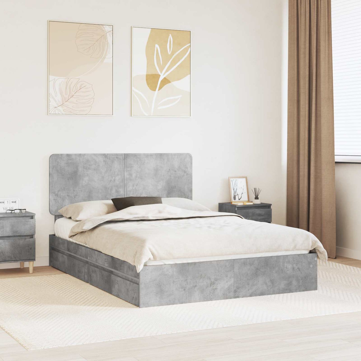 Storage Bed Concrete Grey 150 x 200 cm Engineered Wood