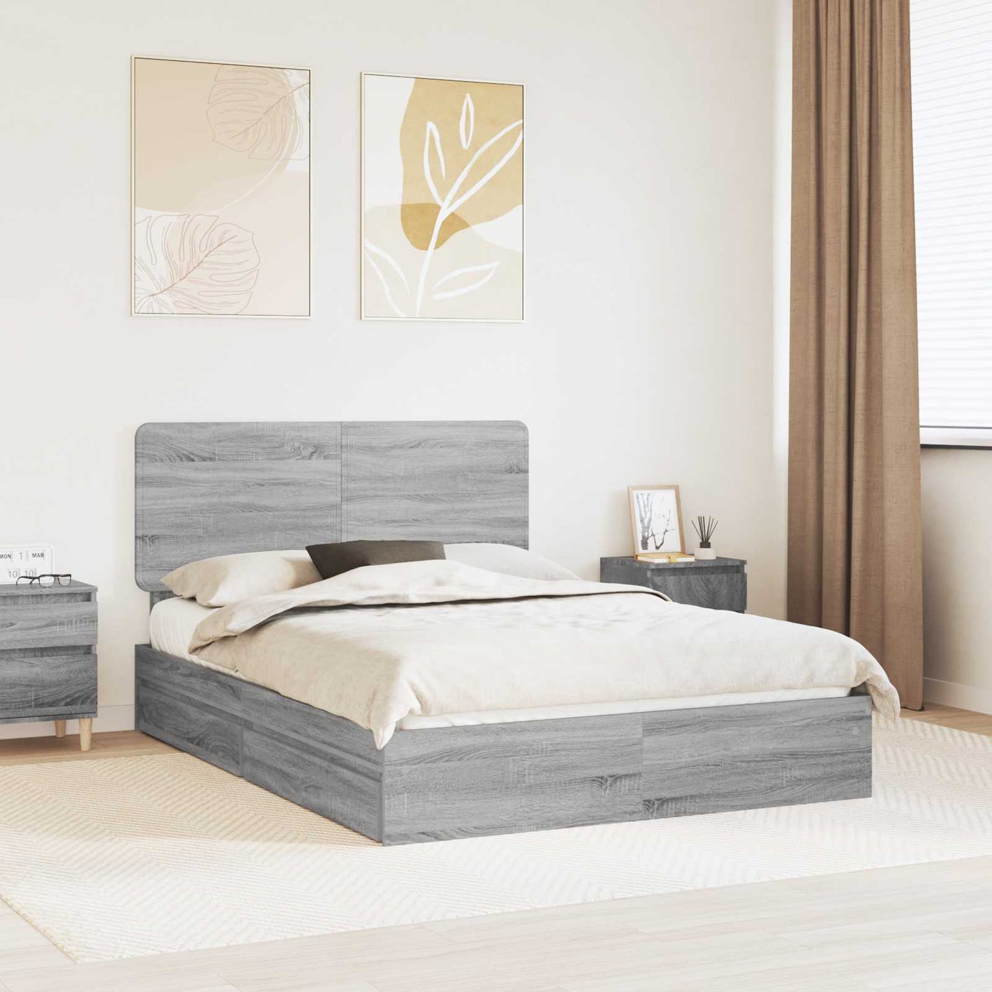 Storage Bed Grey Sonoma 140 x 200 cm Engineered Wood