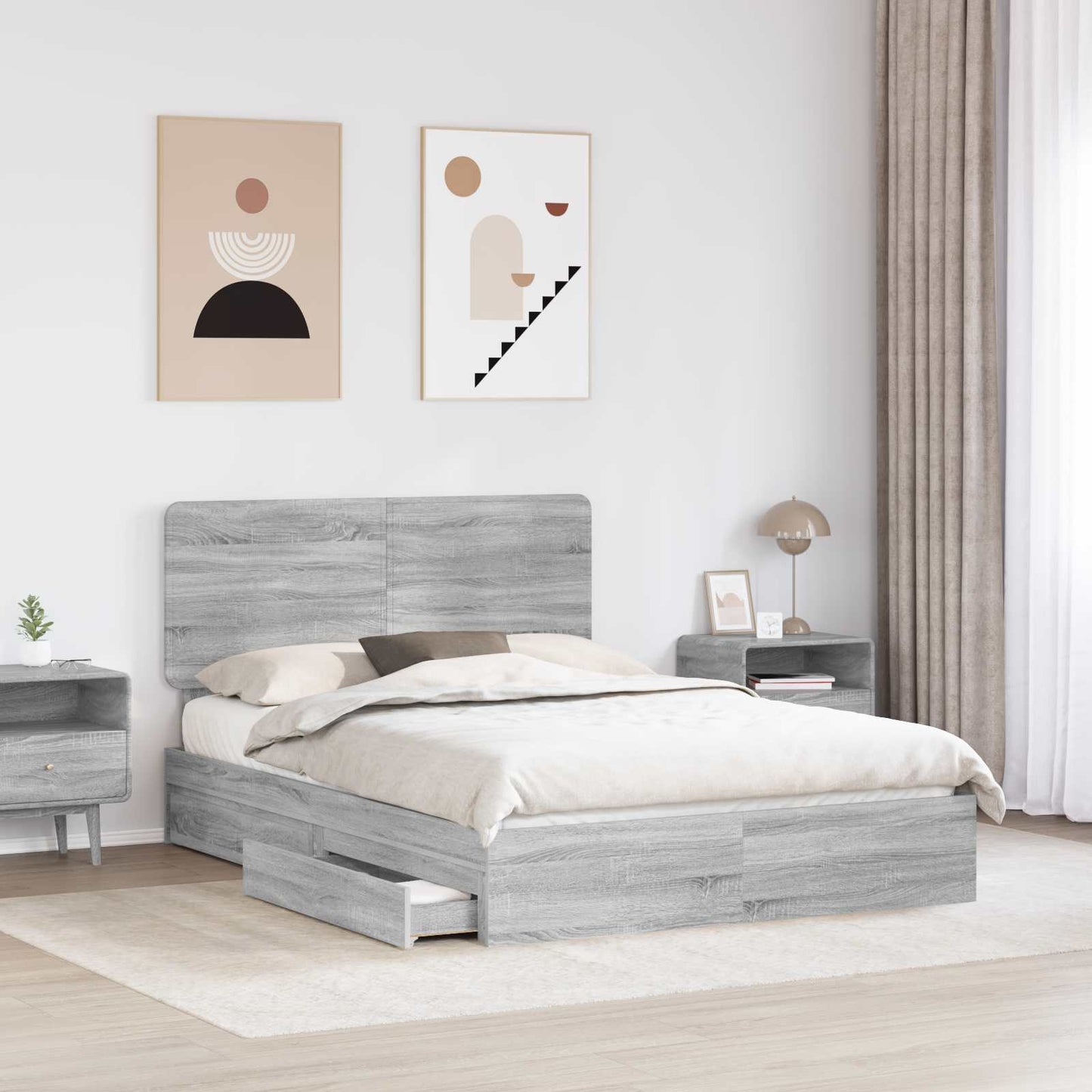 Storage Bed Grey Sonoma 140 x 200 cm Engineered Wood