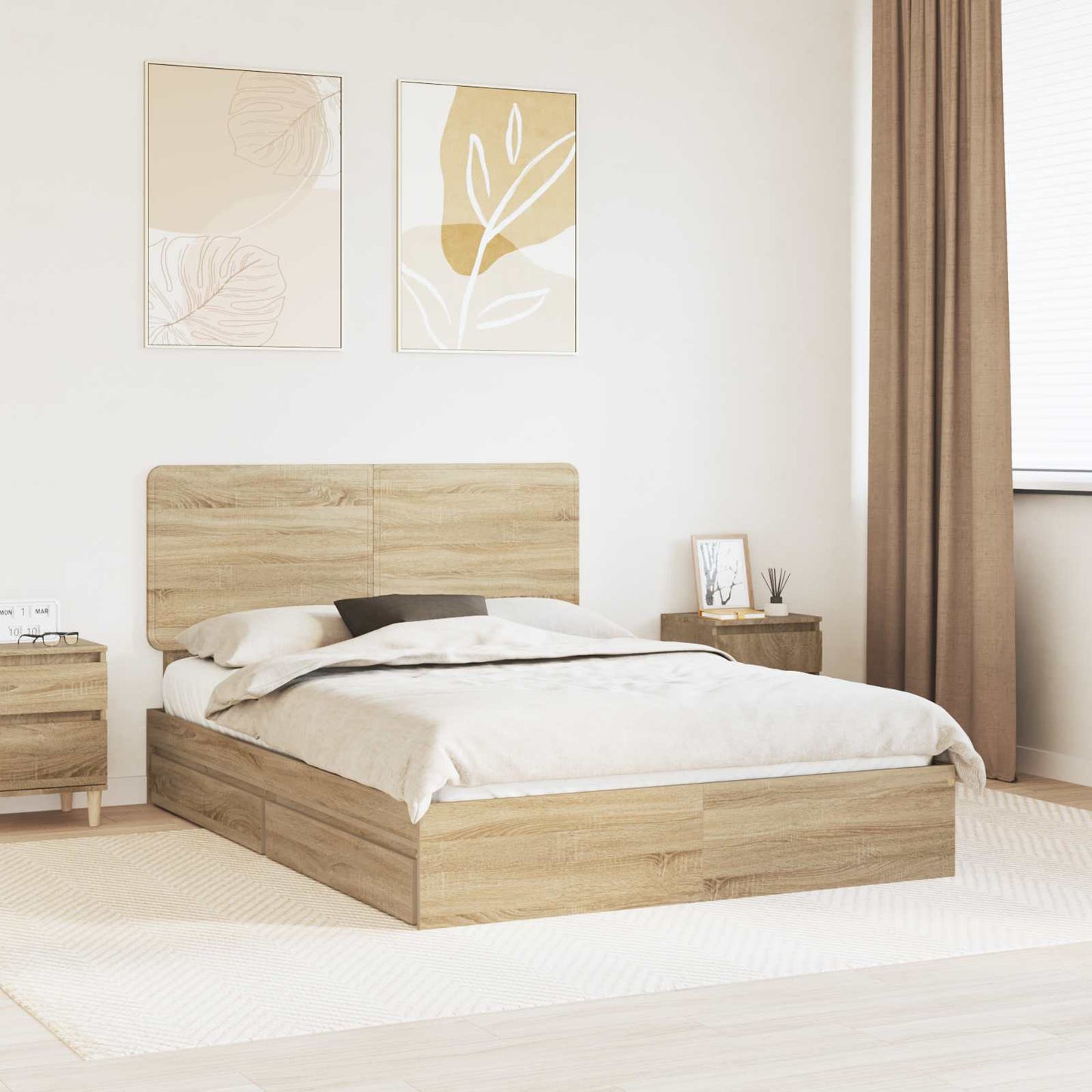 Storage Bed with Drawer Sonoma Oak 140 x 190 cm Engineered Wood