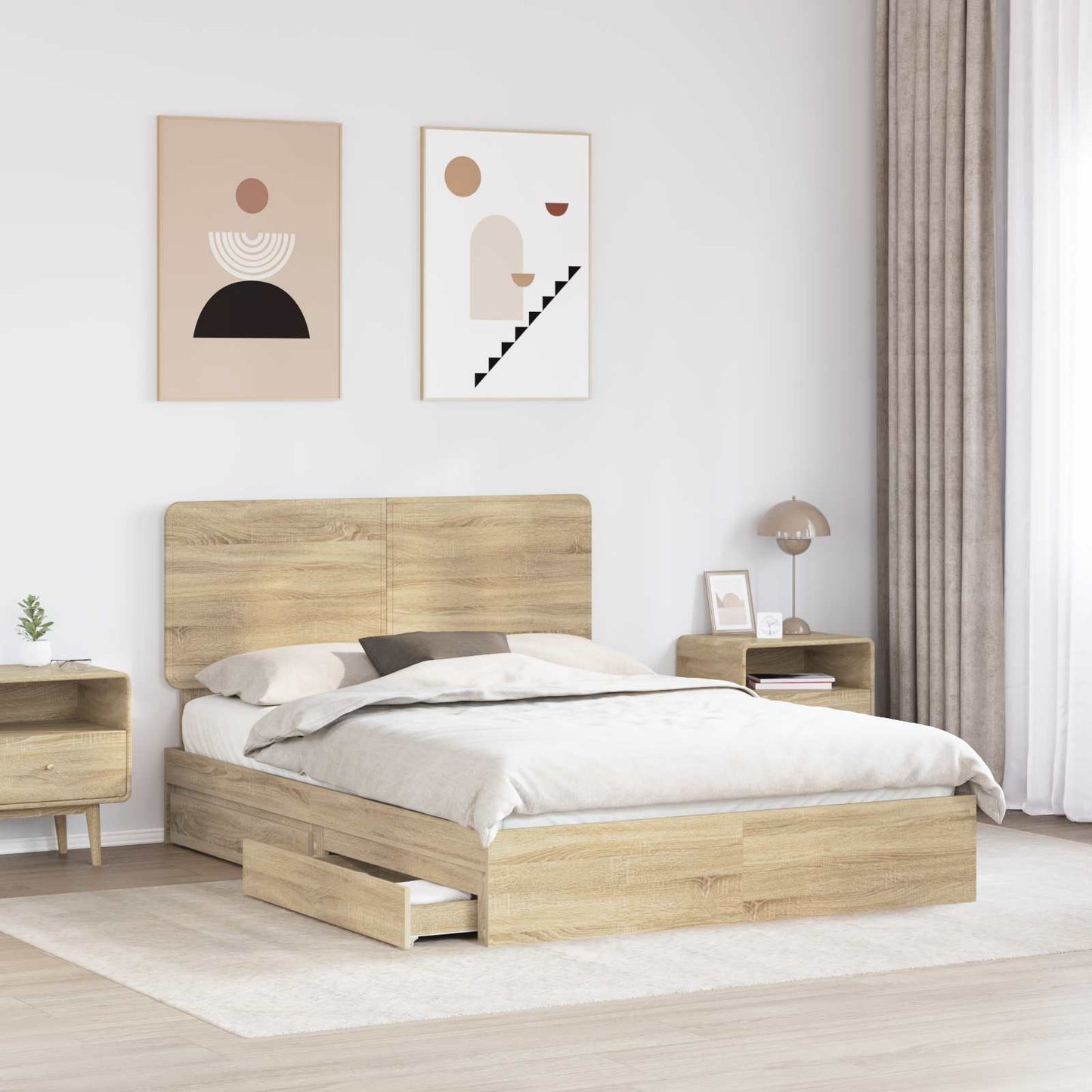 Storage Bed with Drawer Sonoma Oak 140 x 190 cm Engineered Wood