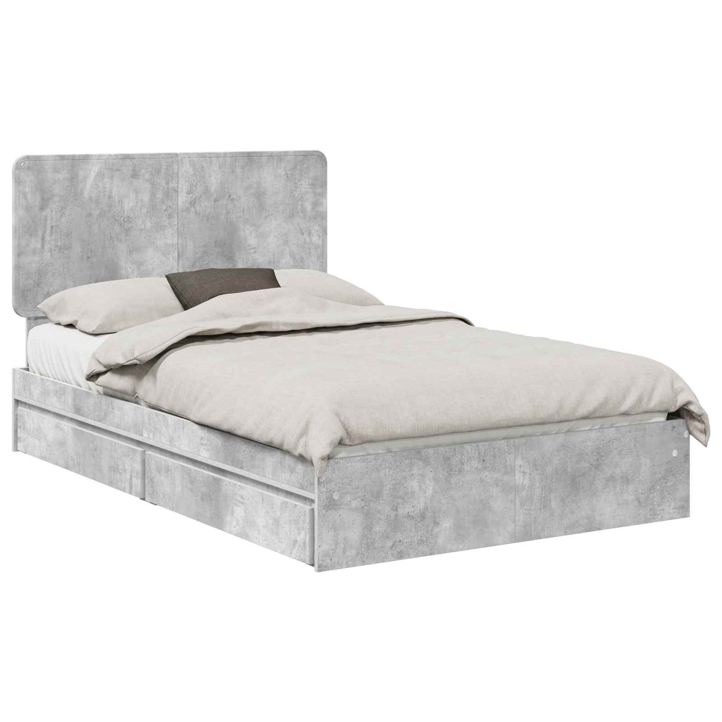 Storage Bed Concrete Grey 135 x 190 cm Engineered Wood