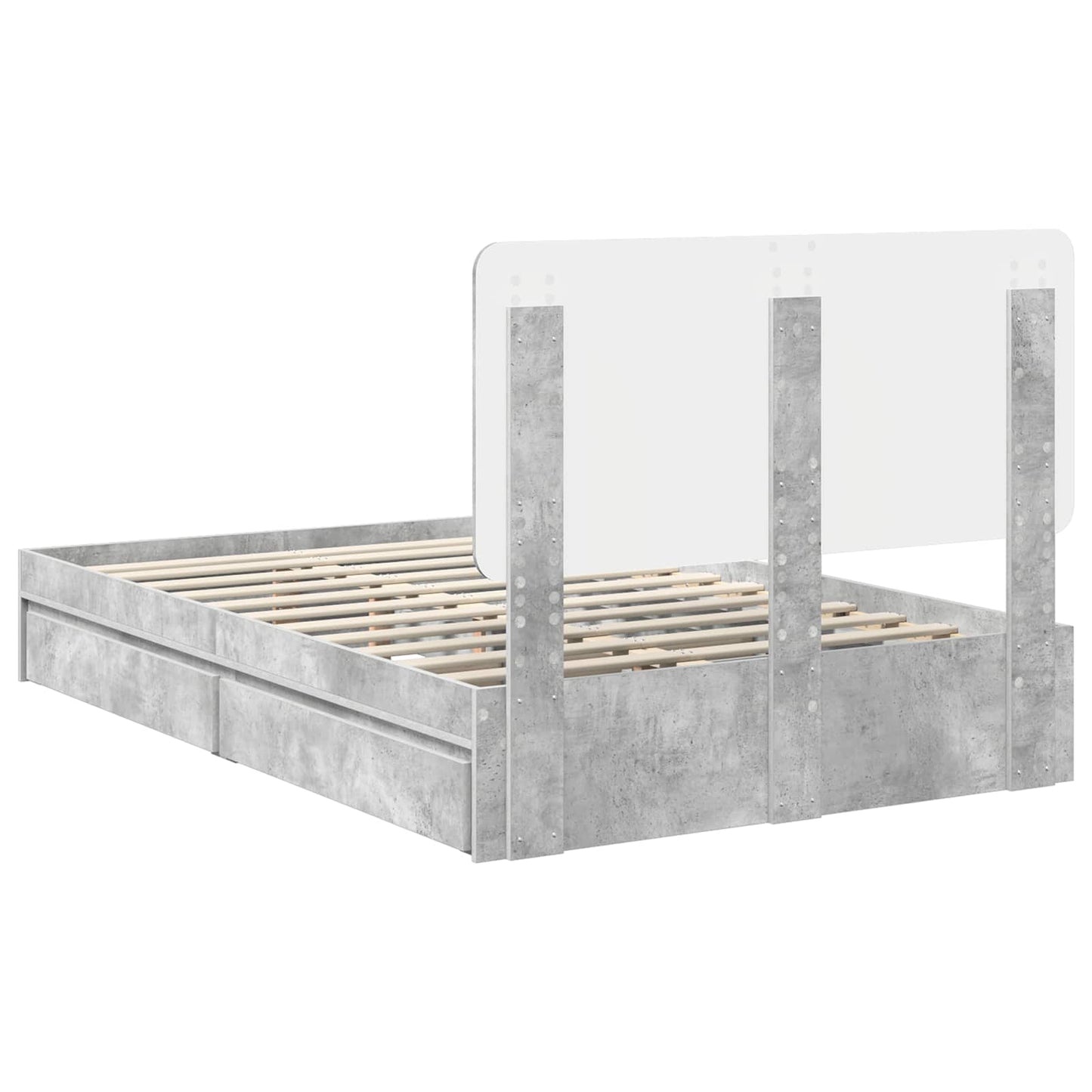 Storage Bed Concrete Grey 135 x 190 cm Engineered Wood