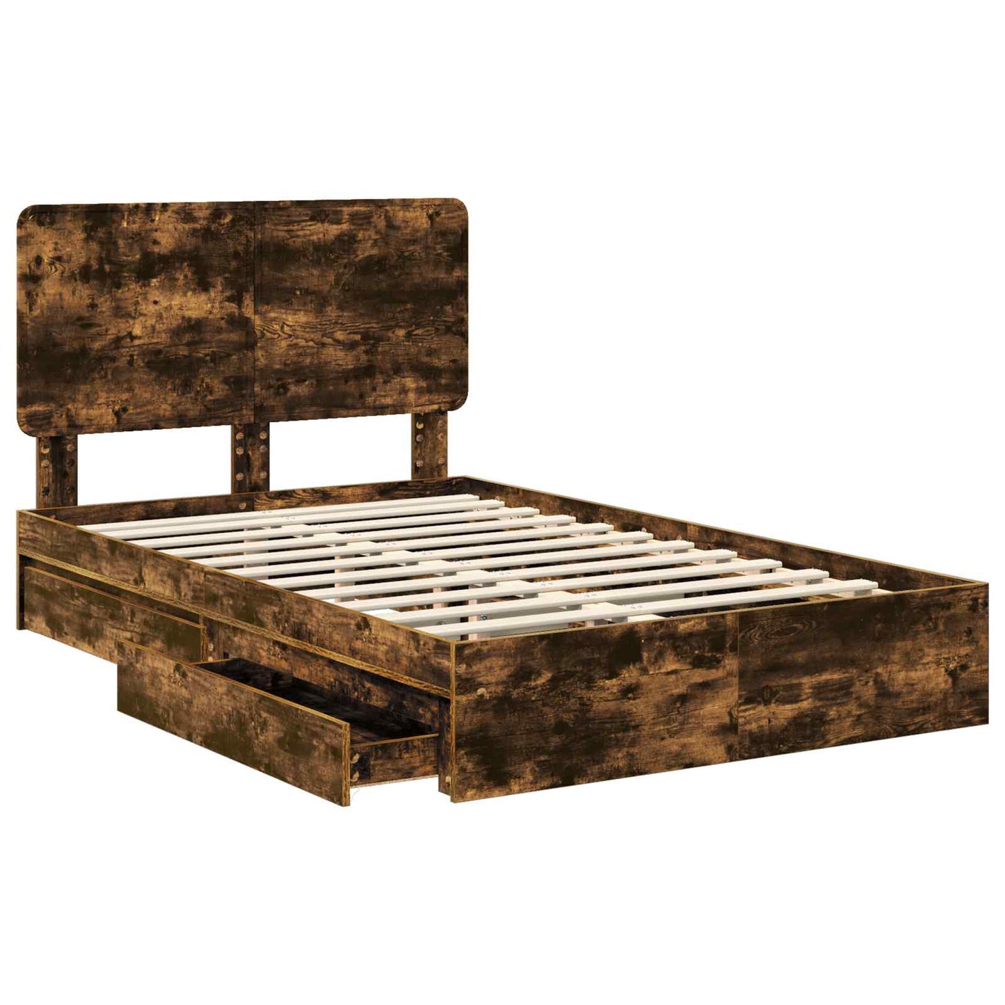 Storage Bed with Drawer Smoked Oak 135 x 190 cm Engineered Wood