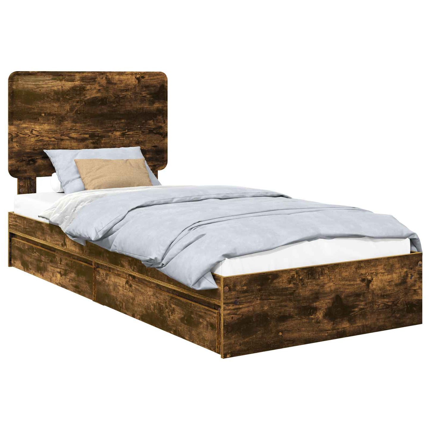 Storage Bed with Drawer Smoked Oak 100 x 200 cm Engineered Wood