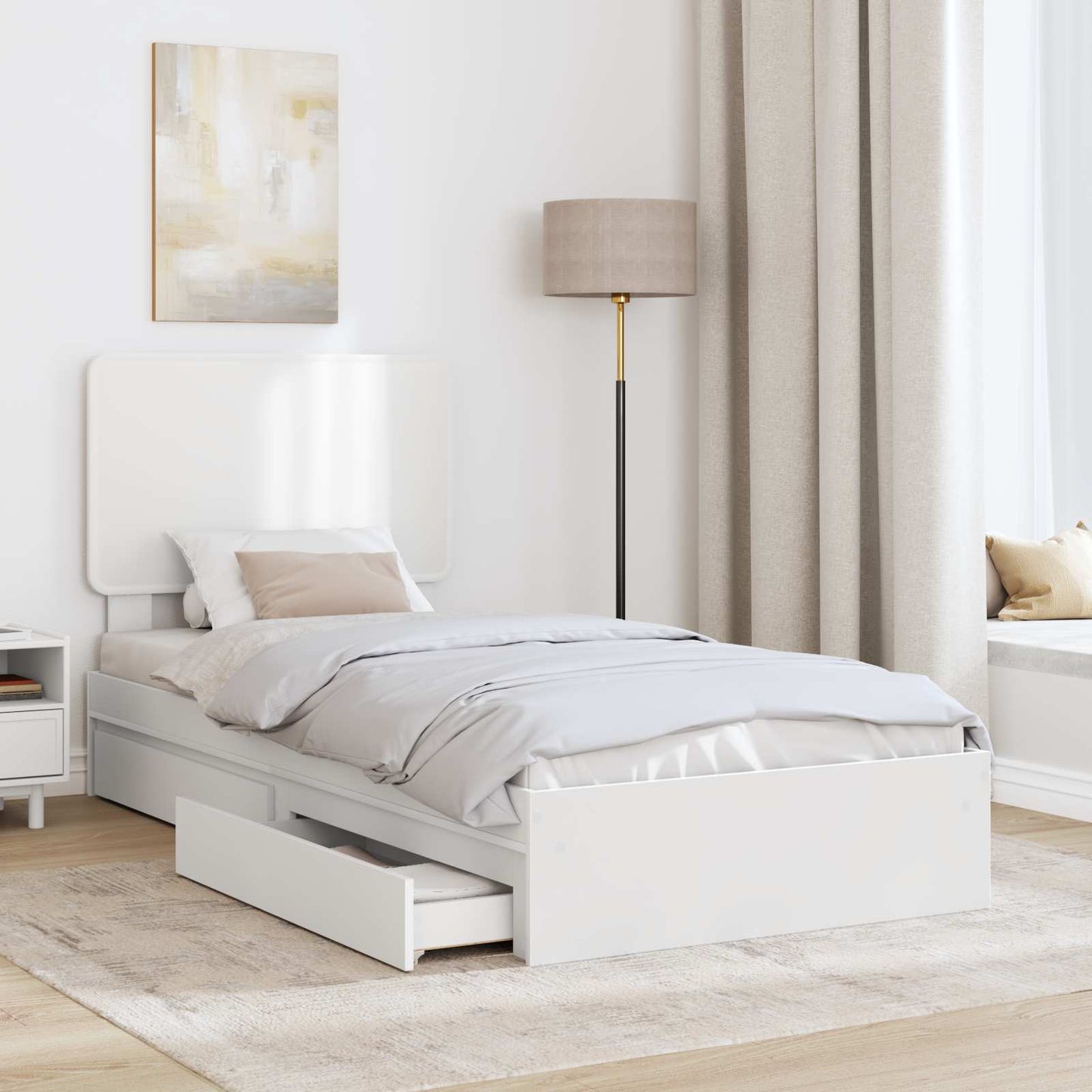 Storage Bed with Headboard White 90 x 200 cm Engineered Wood