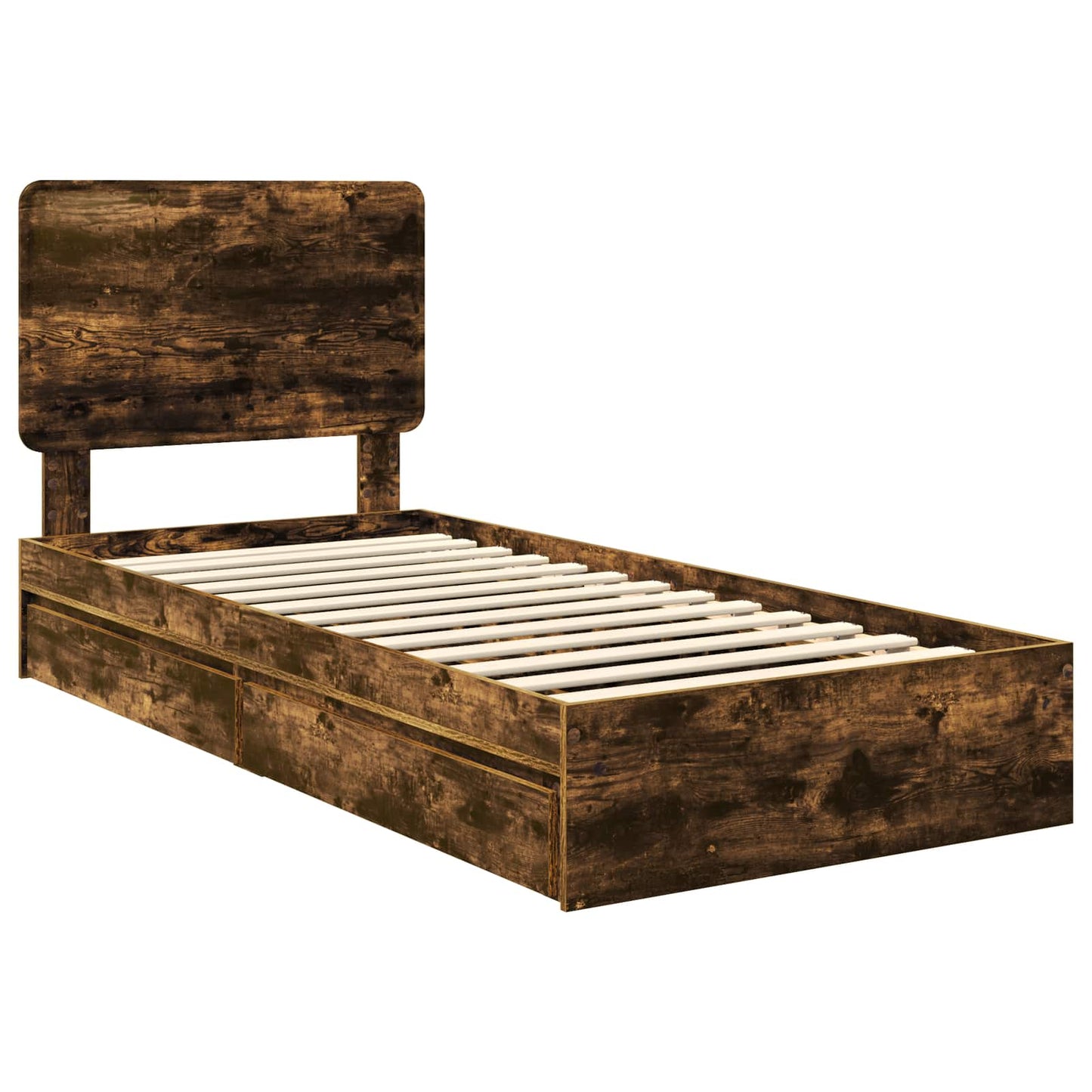 Storage Bed with Drawer Smoked Oak 90 x 200 cm Engineered Wood