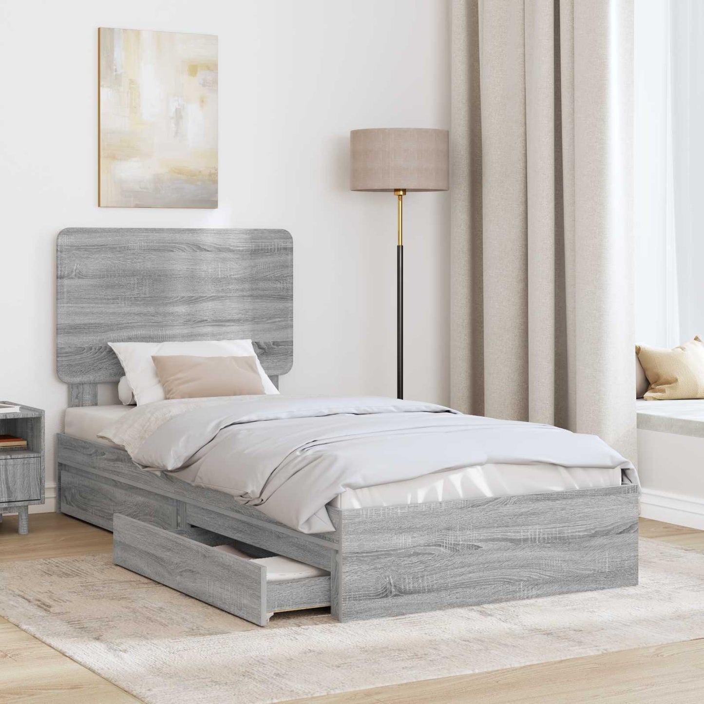 Storage Bed with Drawer Grey Sonoma 90 x 200 cm Engineered Wood