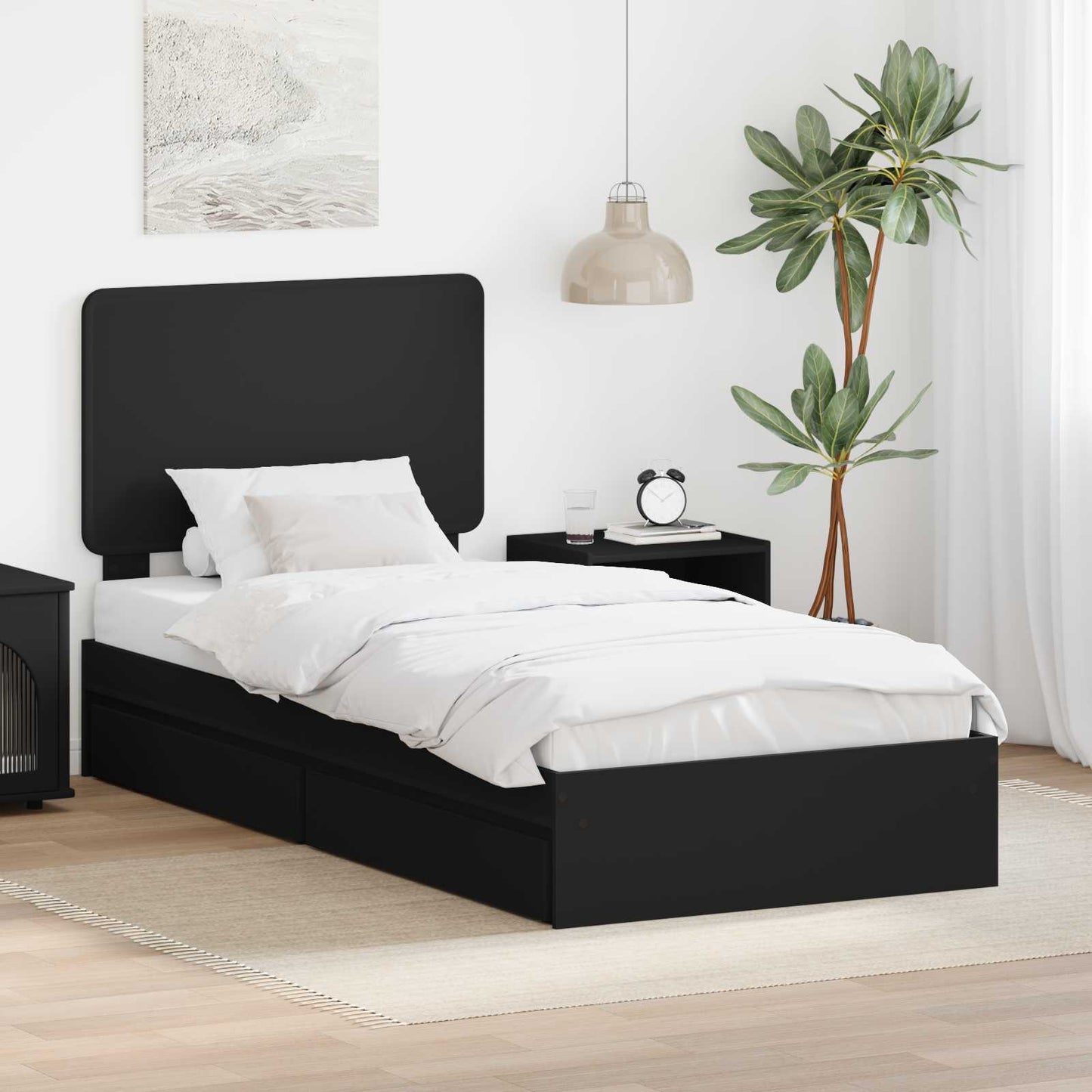 Storage Bed with Headboard Black 90 x 190 cm Engineered Wood
