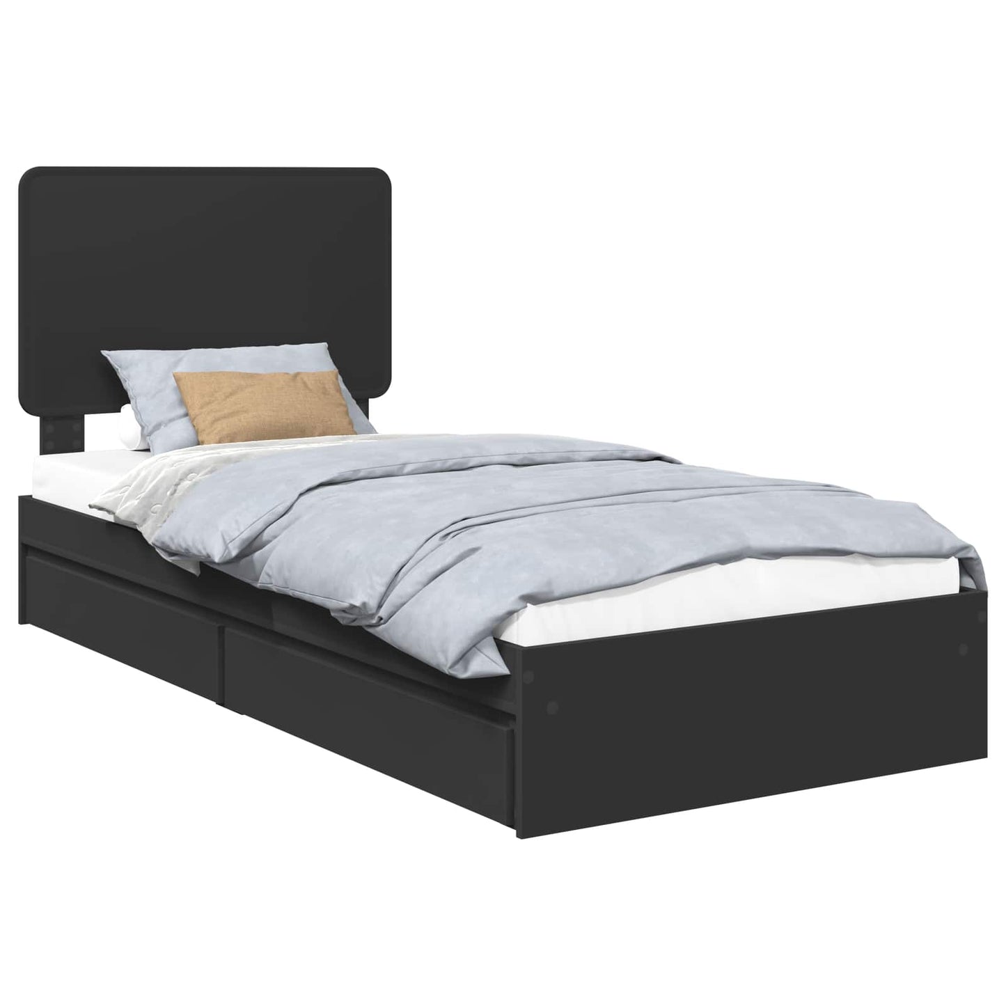 Storage Bed with Headboard Black 90 x 190 cm Engineered Wood