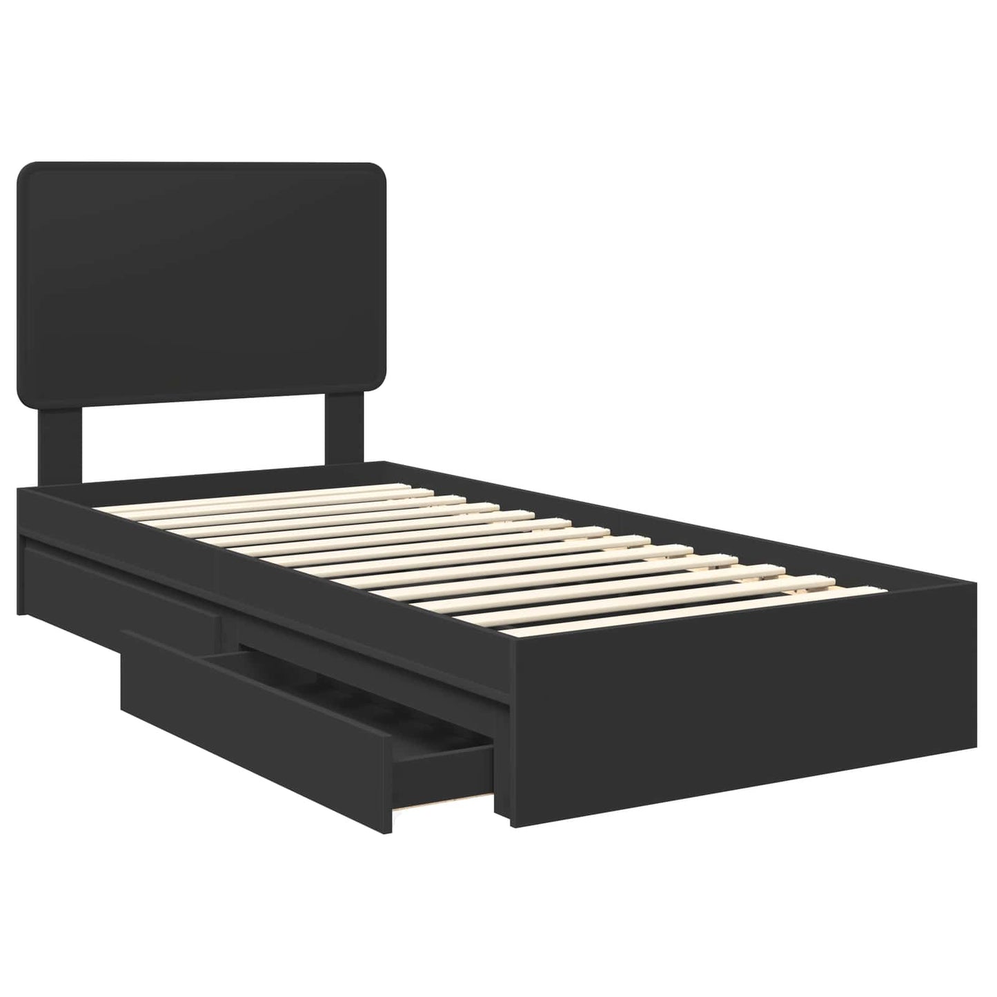 Storage Bed with Headboard Black 90 x 190 cm Engineered Wood