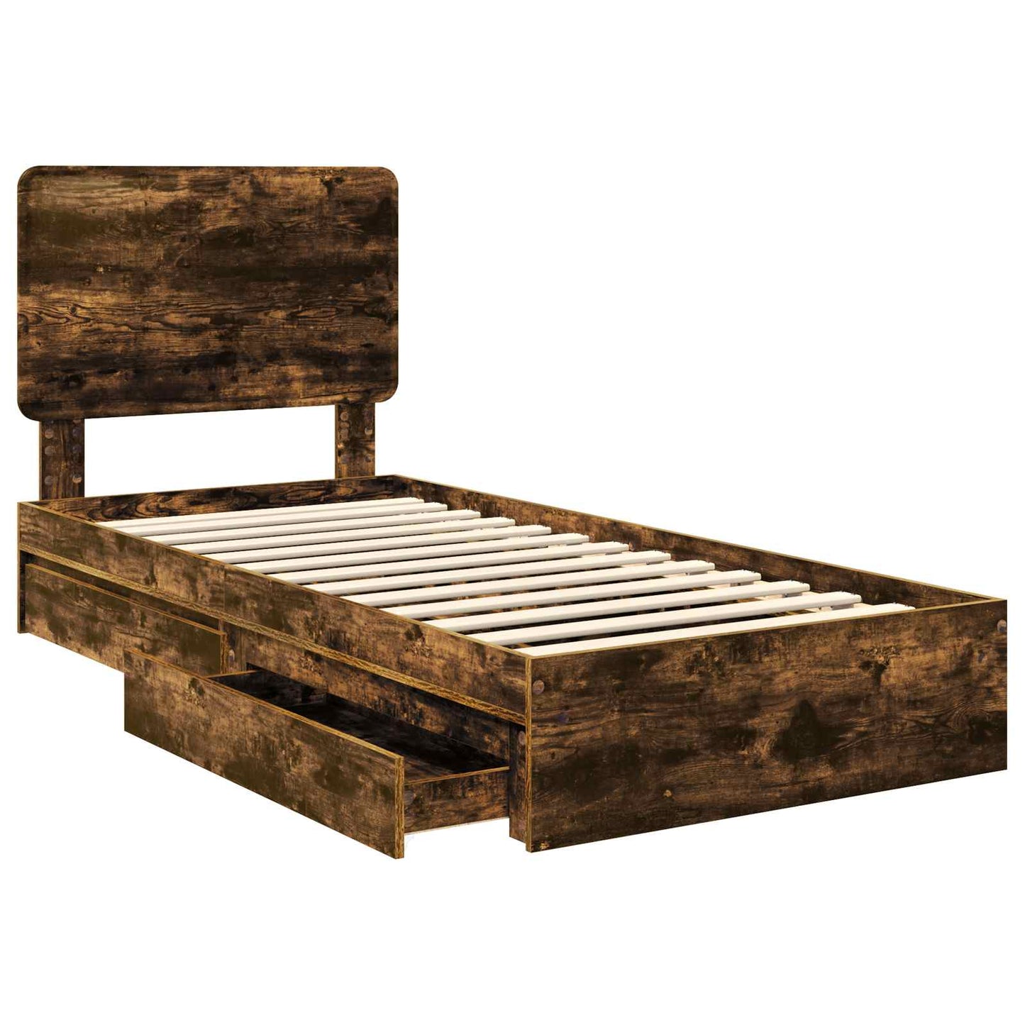Storage Bed with Drawer Smoked Oak 90 x 190 cm Engineered Wood