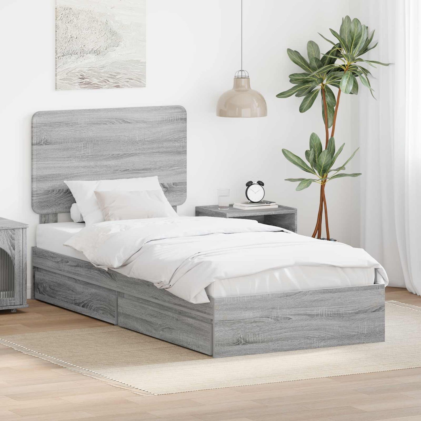 Storage Bed with Drawer Grey Sonoma 90 x 190 cm Engineered Wood
