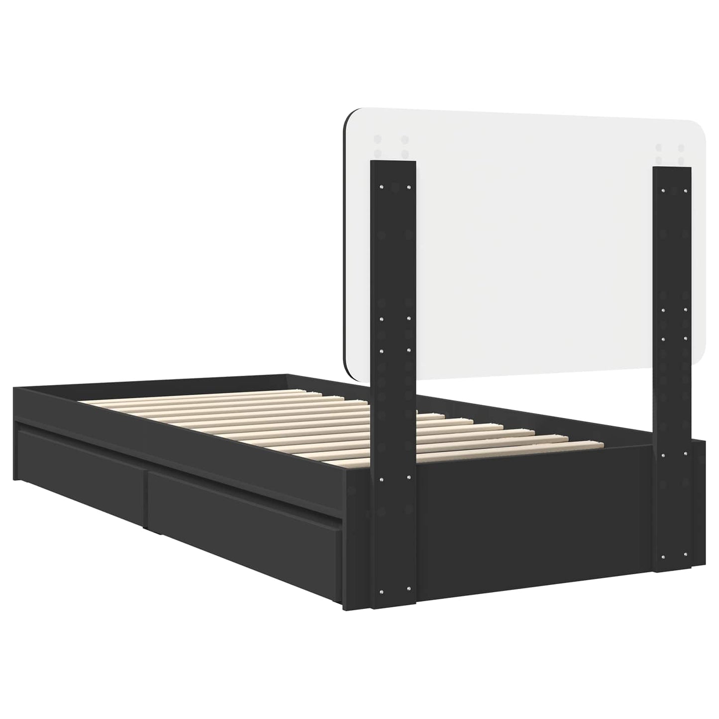 Storage Bed with Headboard Black 75 x 190 cm Engineered Wood