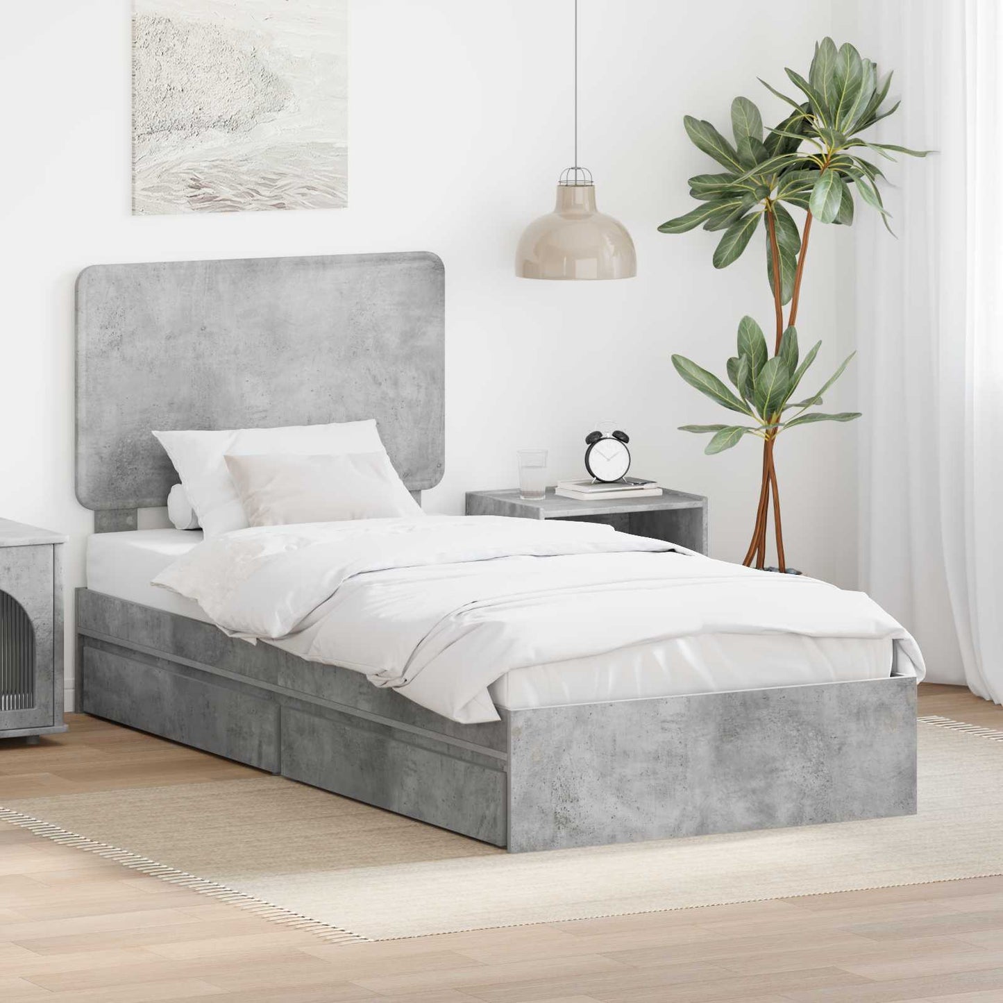 Storage Bed Concrete Grey 75 x 190 cm Engineered Wood