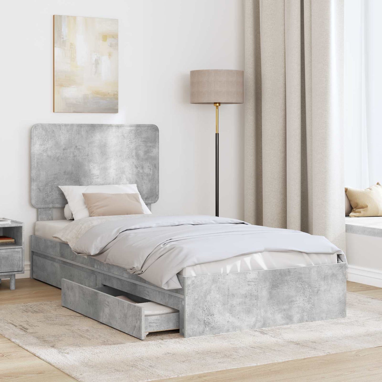 Storage Bed Concrete Grey 75 x 190 cm Engineered Wood