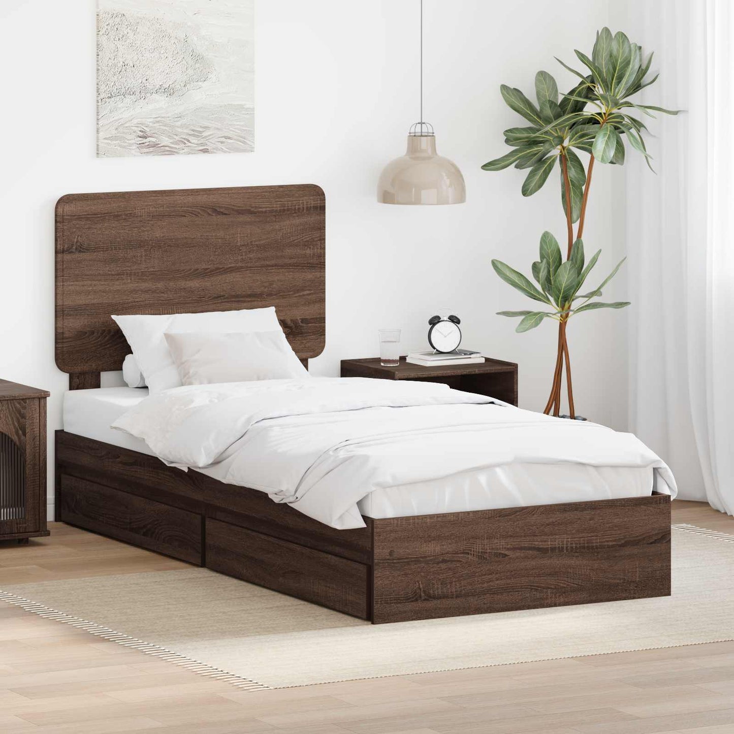 Storage Bed with Drawer Brown Oak 75 x 190 cm Engineered Wood