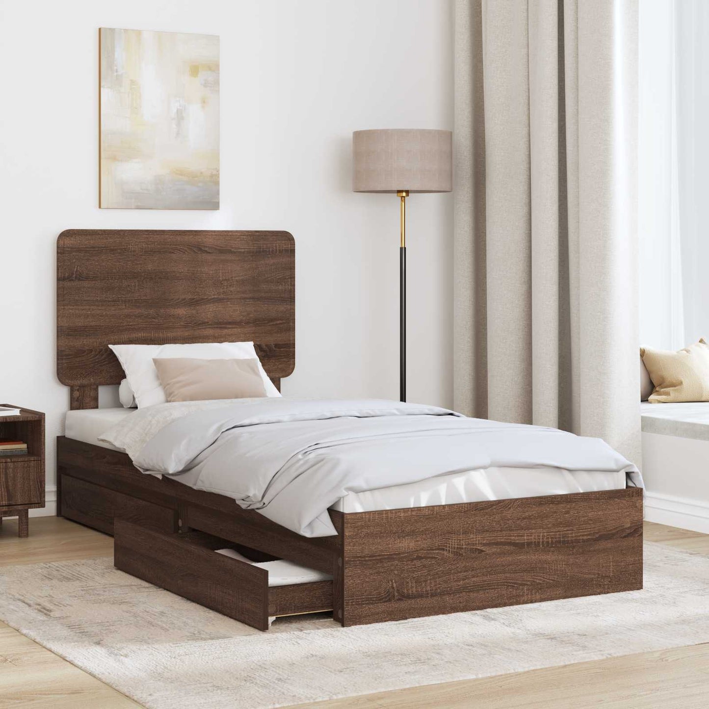 Storage Bed with Drawer Brown Oak 75 x 190 cm Engineered Wood