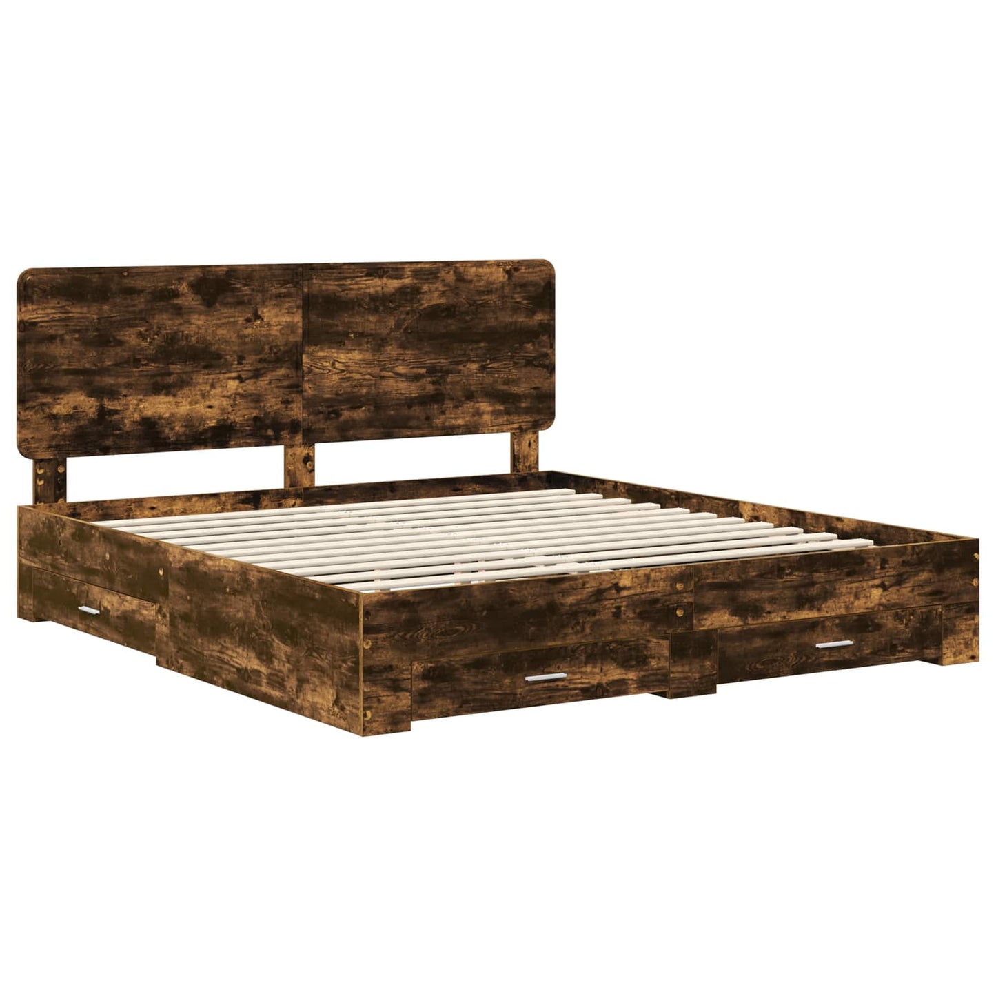 Bed Frame with Drawer Smoked Oak 200 x 200 cm Engineered Wood