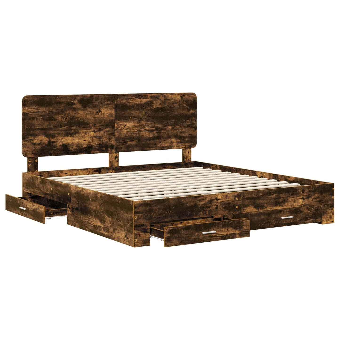 Bed Frame with Drawer Smoked Oak 200 x 200 cm Engineered Wood