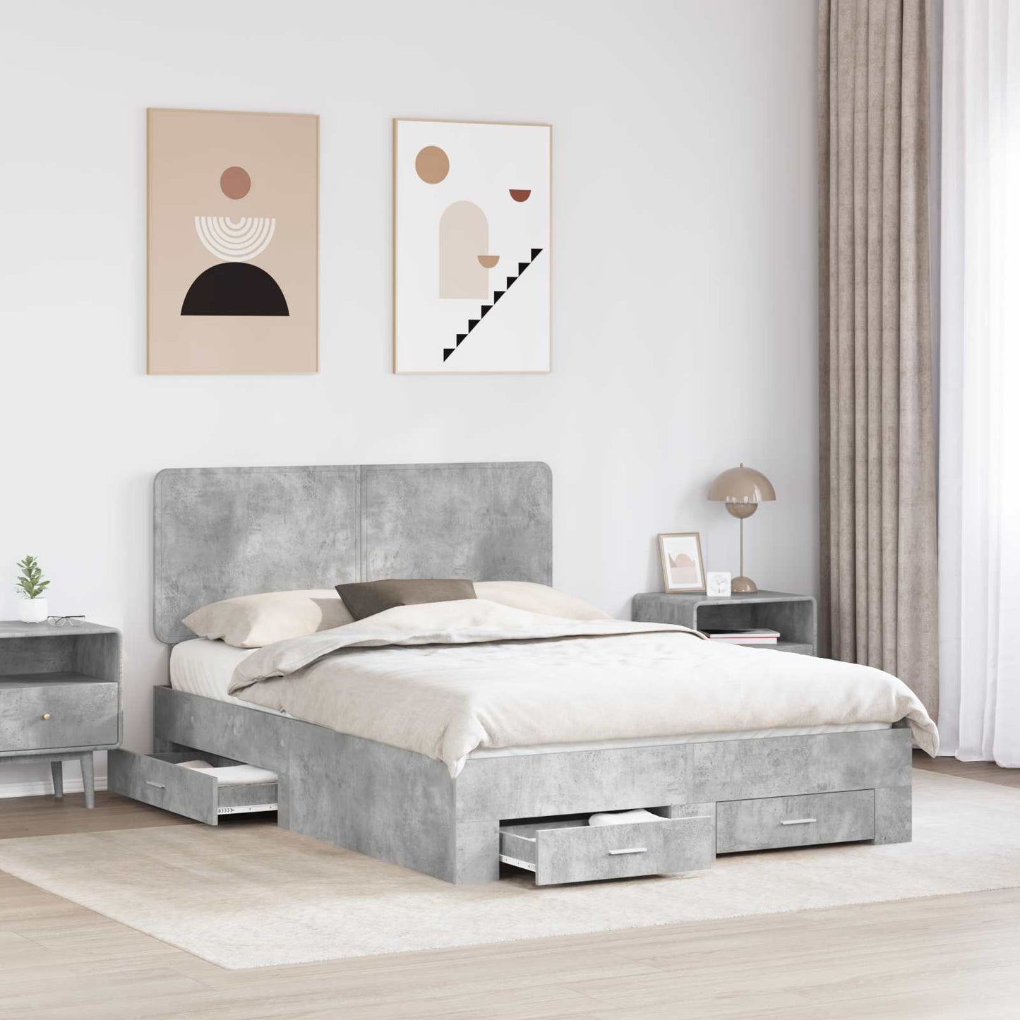 Bed Frame Concrete Grey 160 x 200 cm Engineered Wood