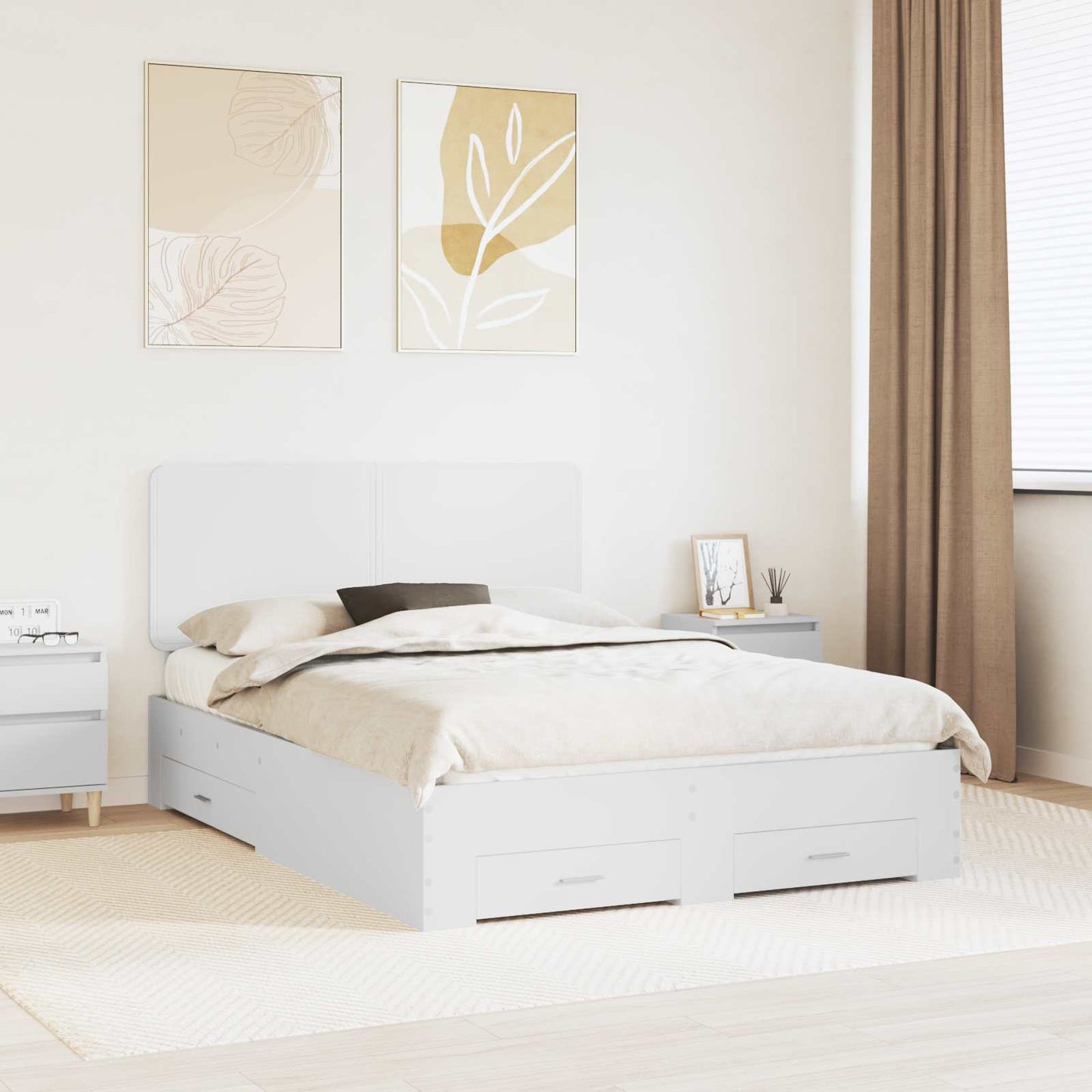 Bed Frame with Headboard White 140 x 190 cm Engineered Wood
