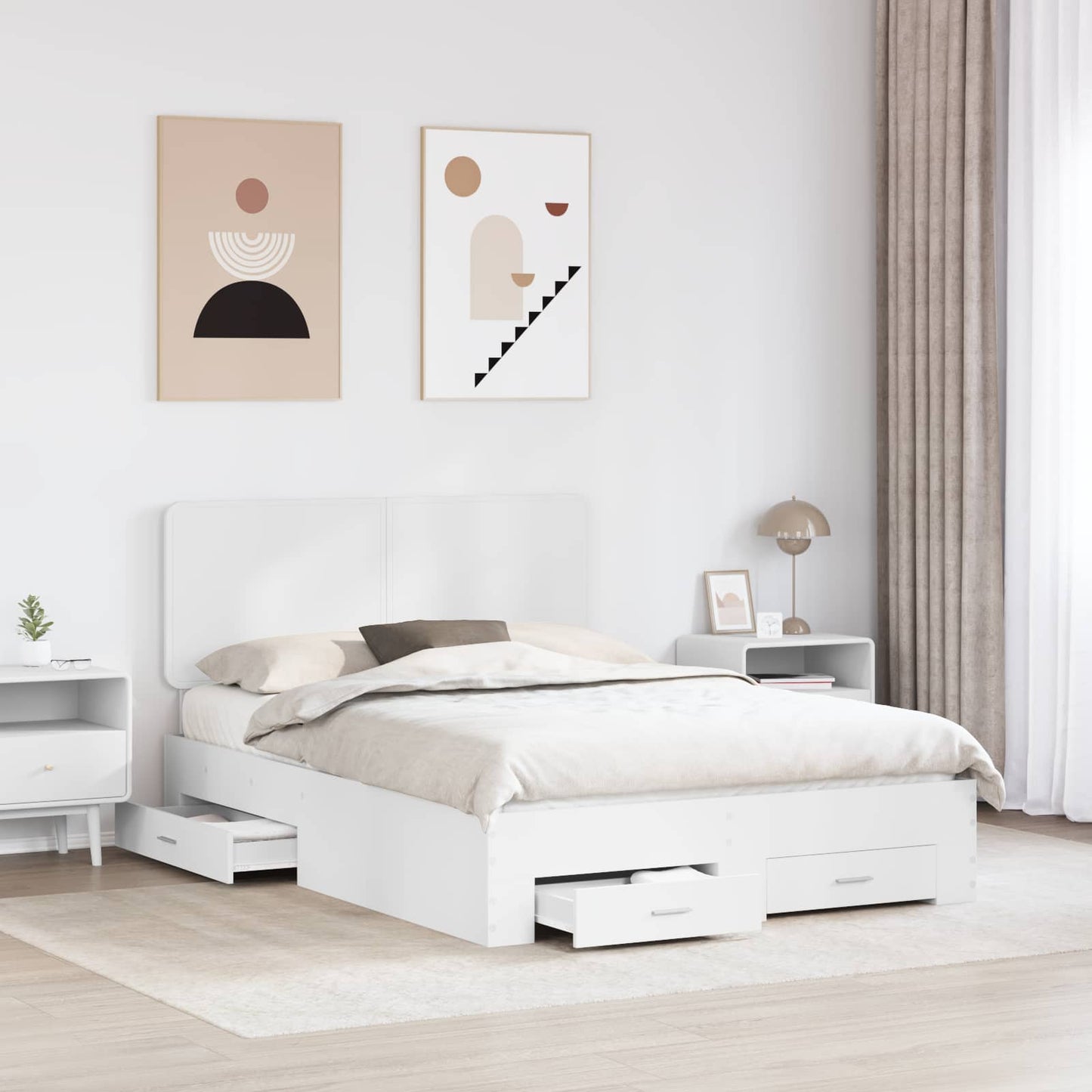 Bed Frame with Headboard White 140 x 190 cm Engineered Wood