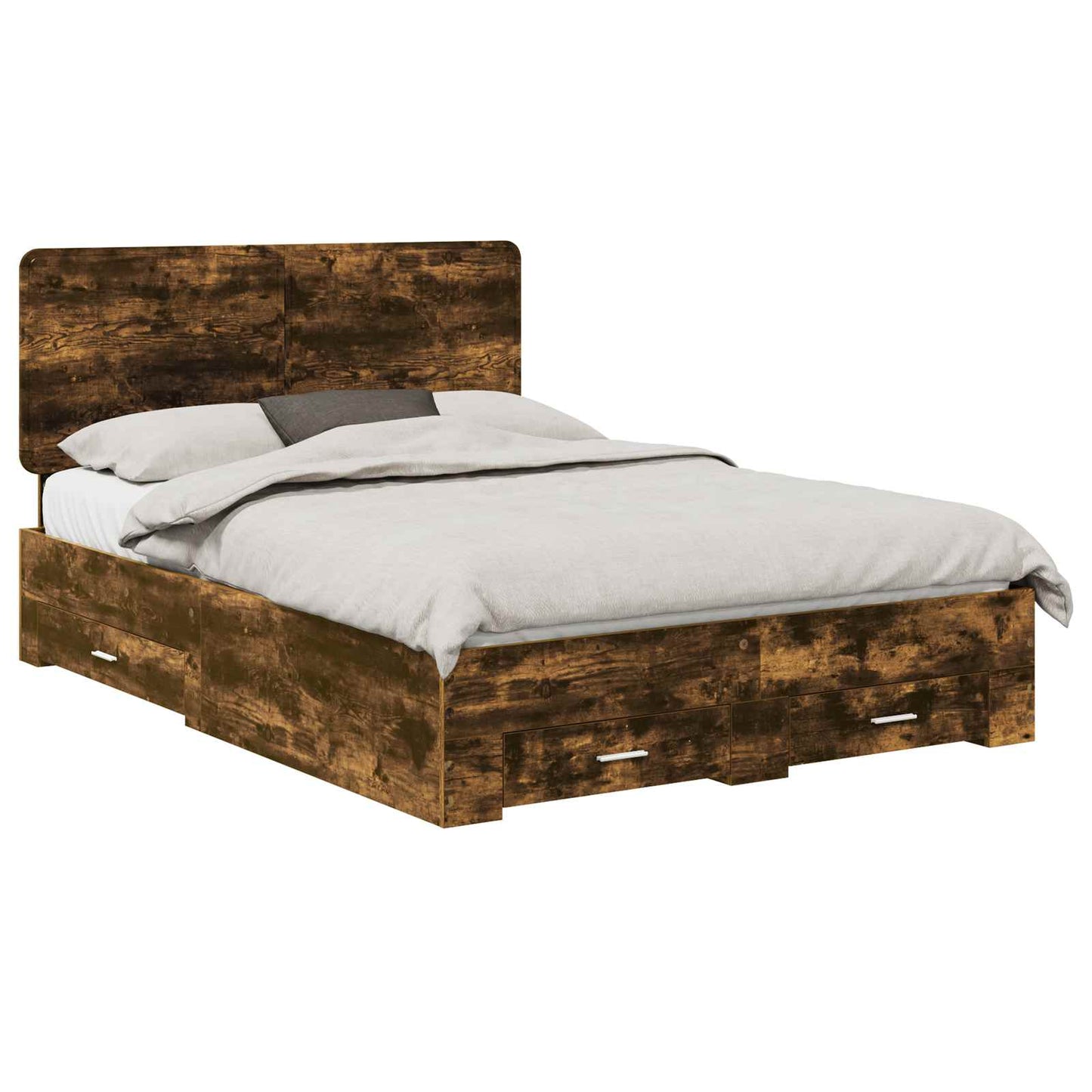 Bed Frame with Drawer Smoked Oak 140 x 190 cm Engineered Wood