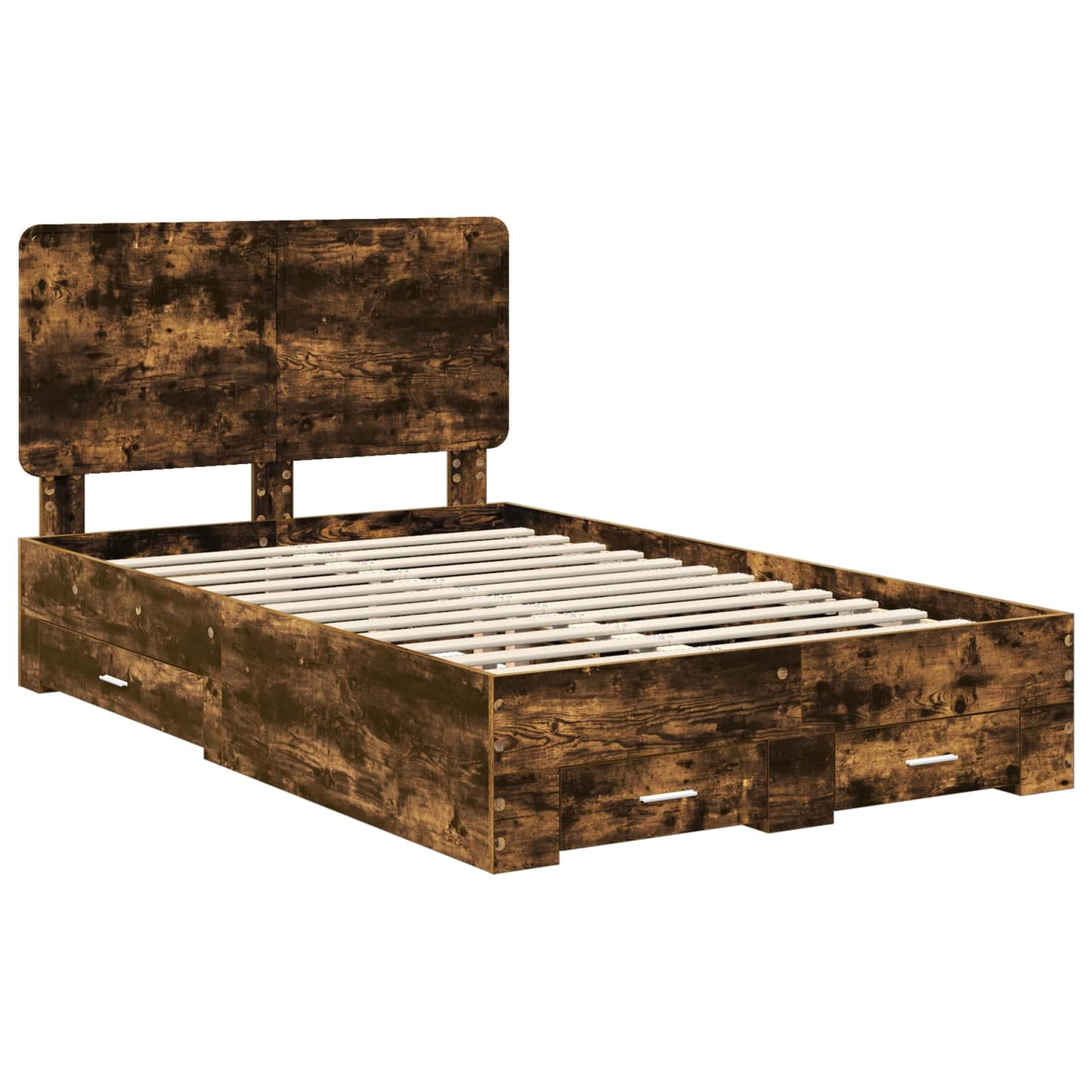 Bed Frame with Drawer Smoked Oak 135 x 190 cm Engineered Wood