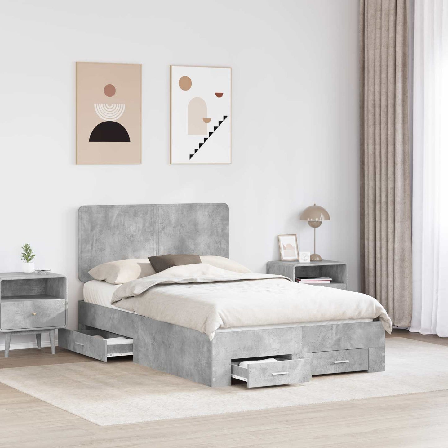 Bed Frame Concrete Grey 120 x 200 cm Engineered Wood
