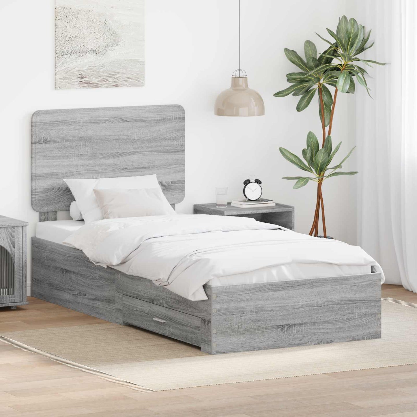 Bed Frame with Drawer Grey Sonoma 100 x 200 cm Engineered Wood