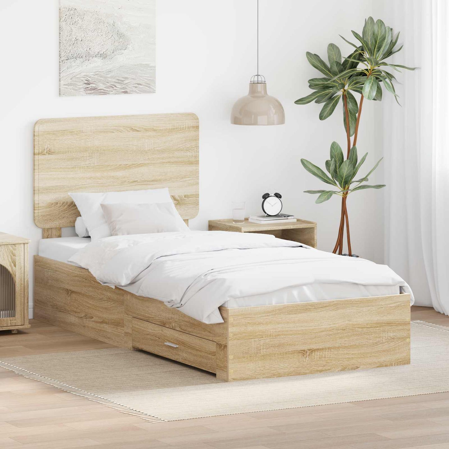 Bed Frame with Headboard Sonoma Oak 90 x 200 cm Engineered Wood