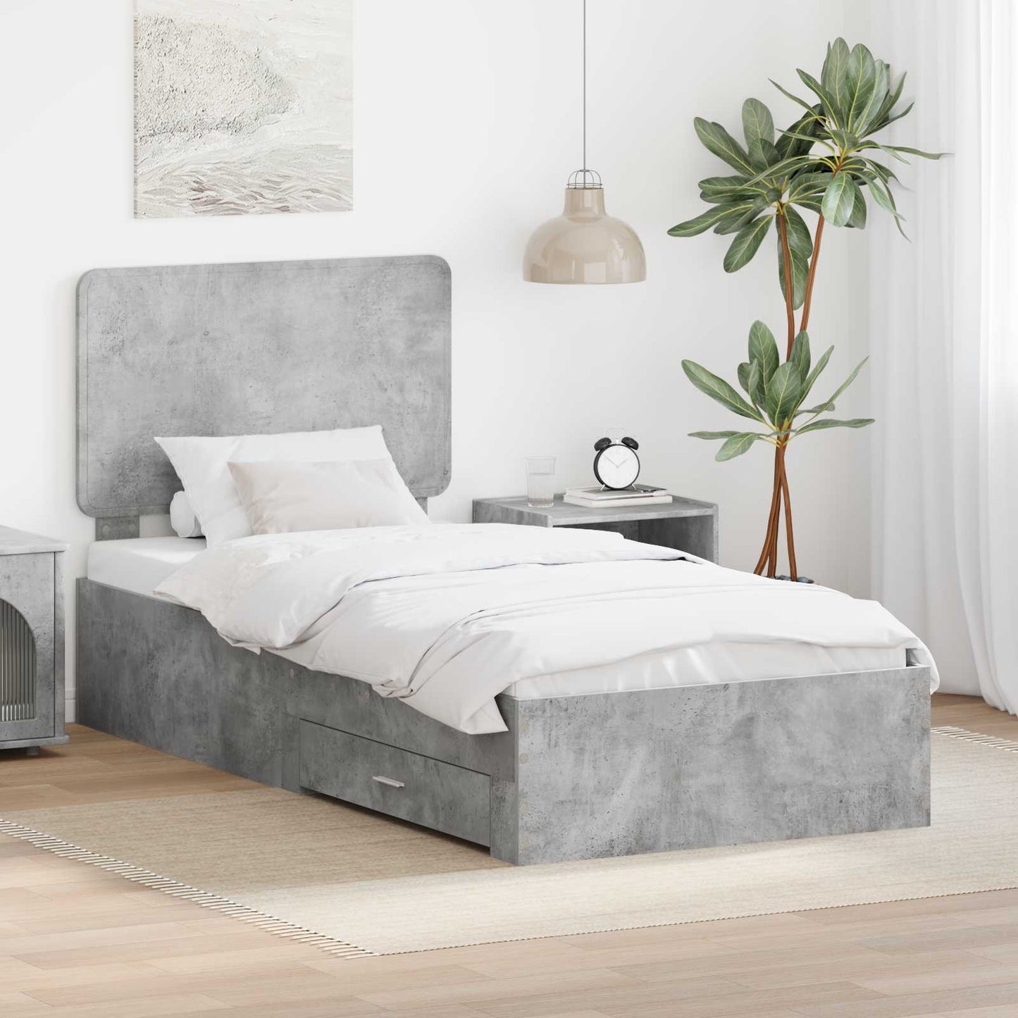 Bed Frame with Drawer Concrete Grey 90 x 200 cm Engineered Wood