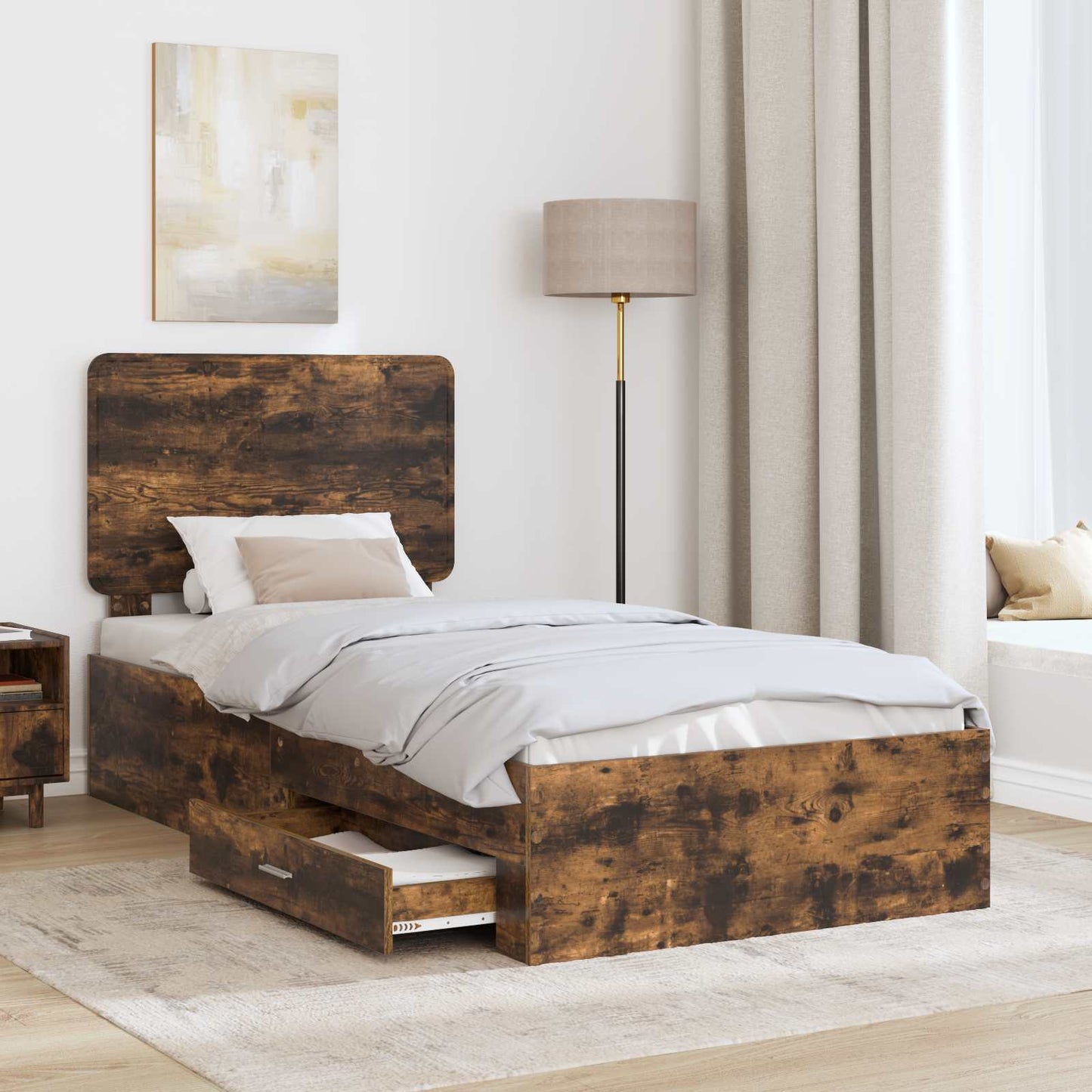 Bed Frame with Headboard Smoked Oak 90 x 200 cm Engineered Wood