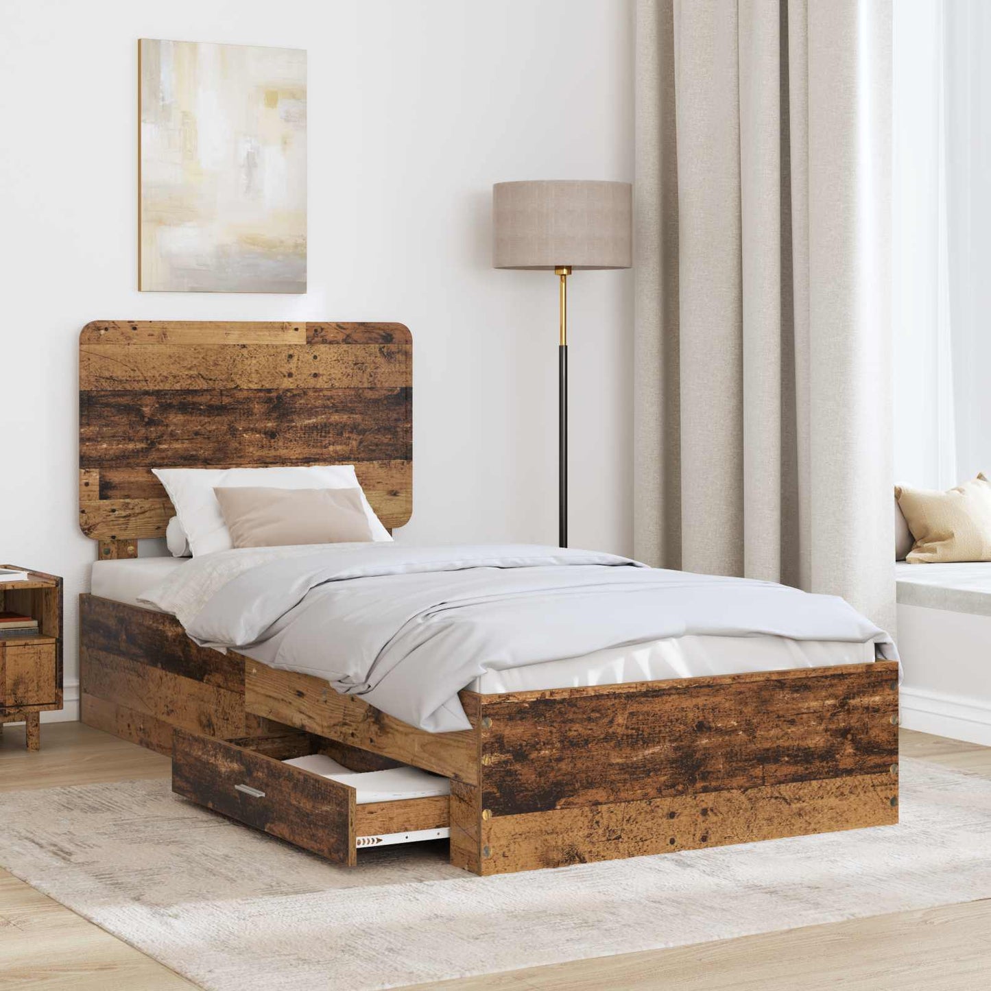 Bed Frame with Headboard Old Wood 90 x 200 cm Engineered Wood
