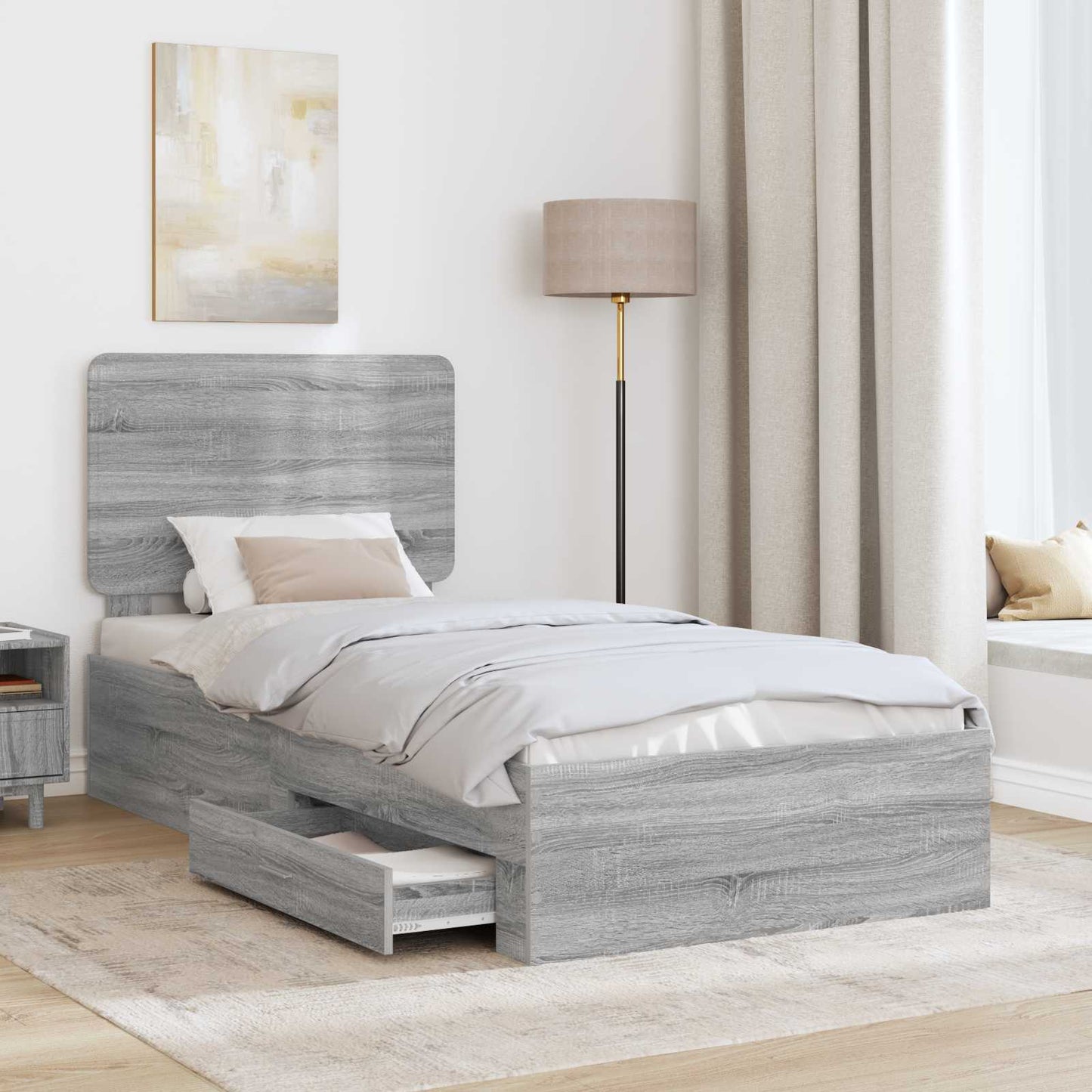 Bed Frame with Drawer Grey Sonoma 90 x 190 cm Engineered Wood