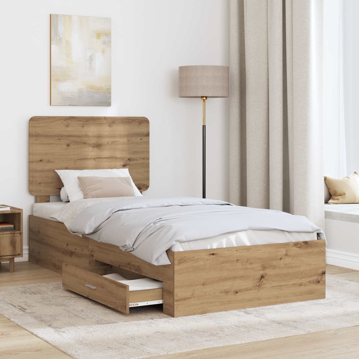 Bed Frame with Drawer Artisan Oak 90 x 190 cm Engineered Wood