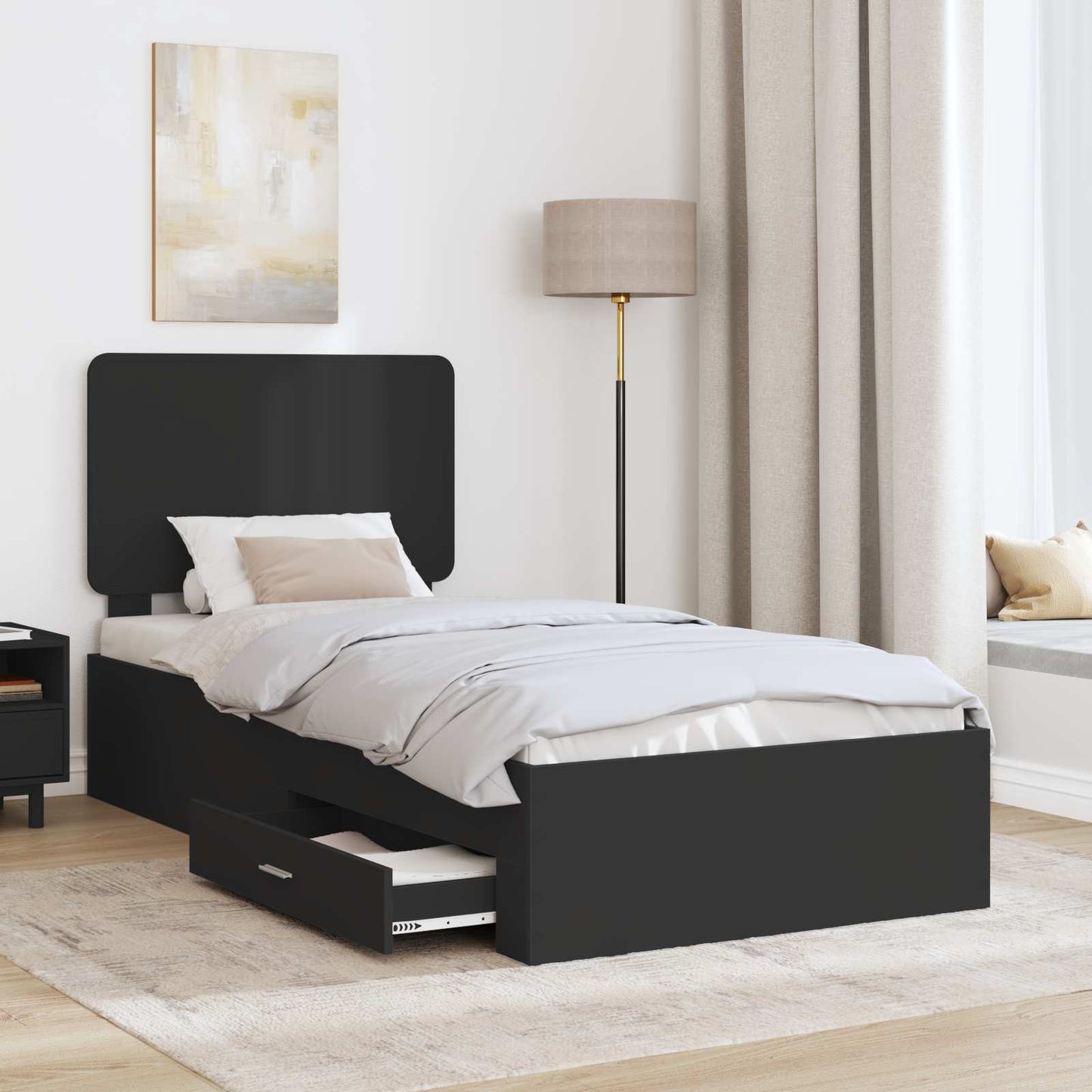 Bed Frame with Headboard Black 75 x 190 cm Engineered Wood
