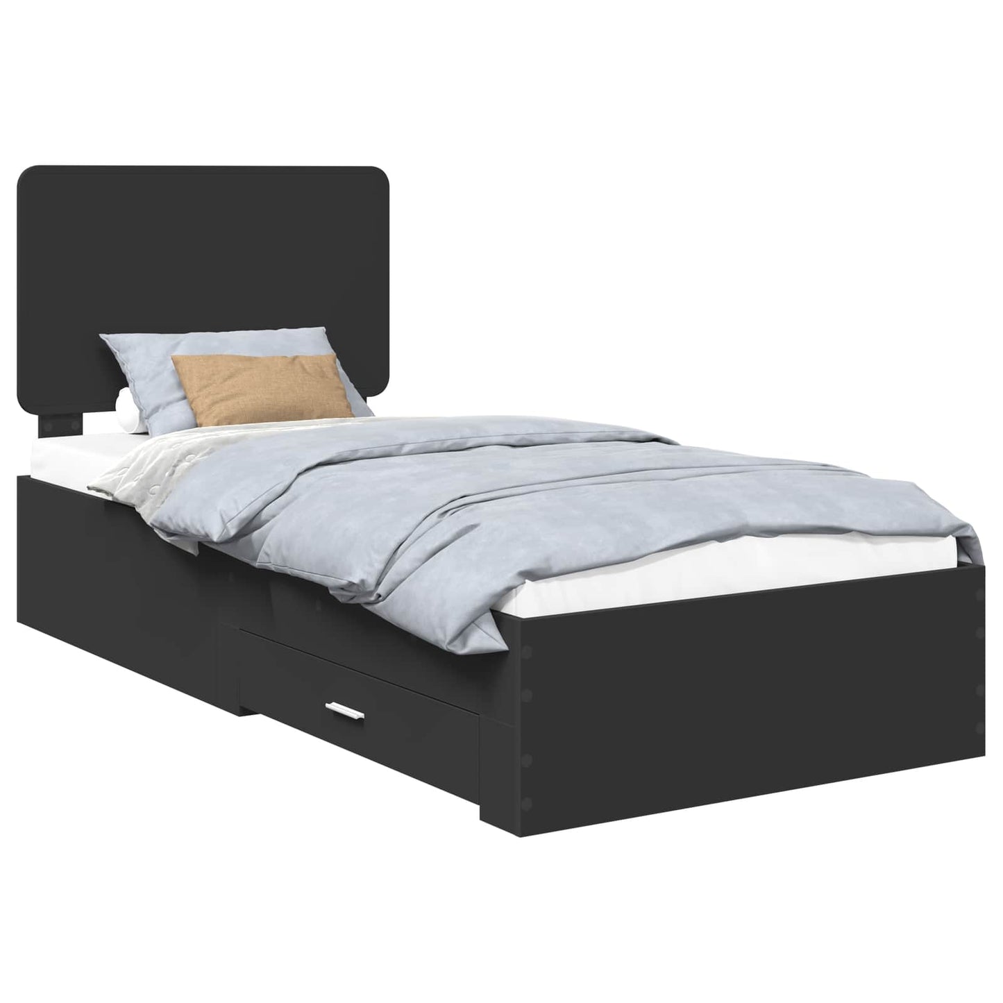 Bed Frame with Headboard Black 75 x 190 cm Engineered Wood