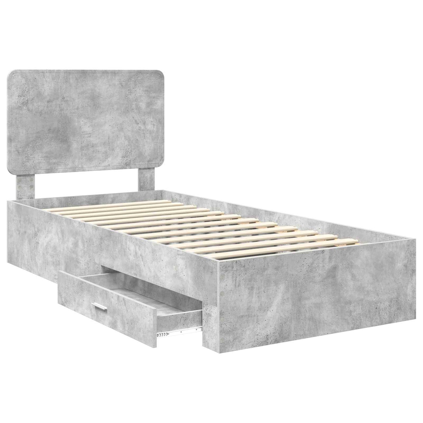 Bed Frame with Drawer Concrete Grey 70 x 190 cm Engineered Wood
