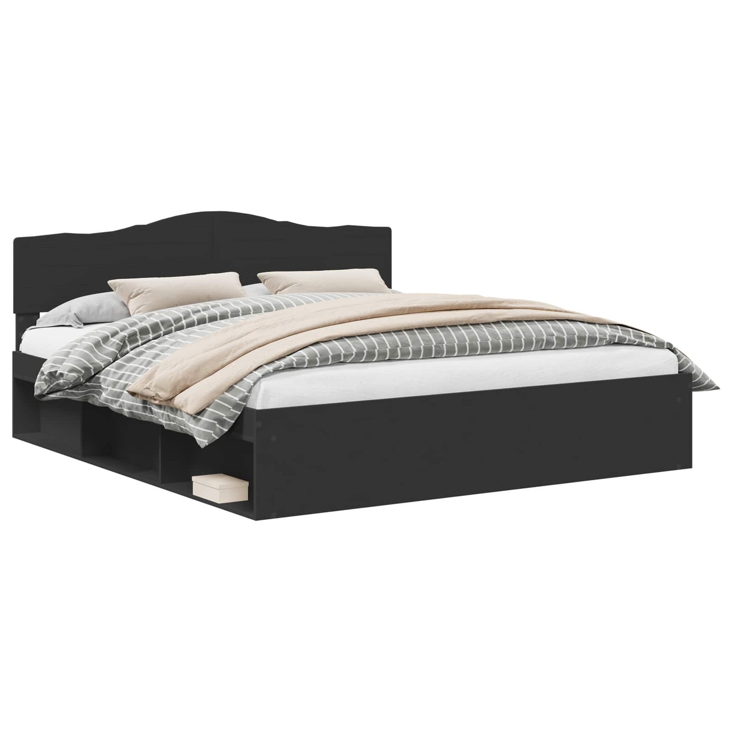 Bed Frame with Headboard Black 200 x 200 cm Solid Pine Wood
