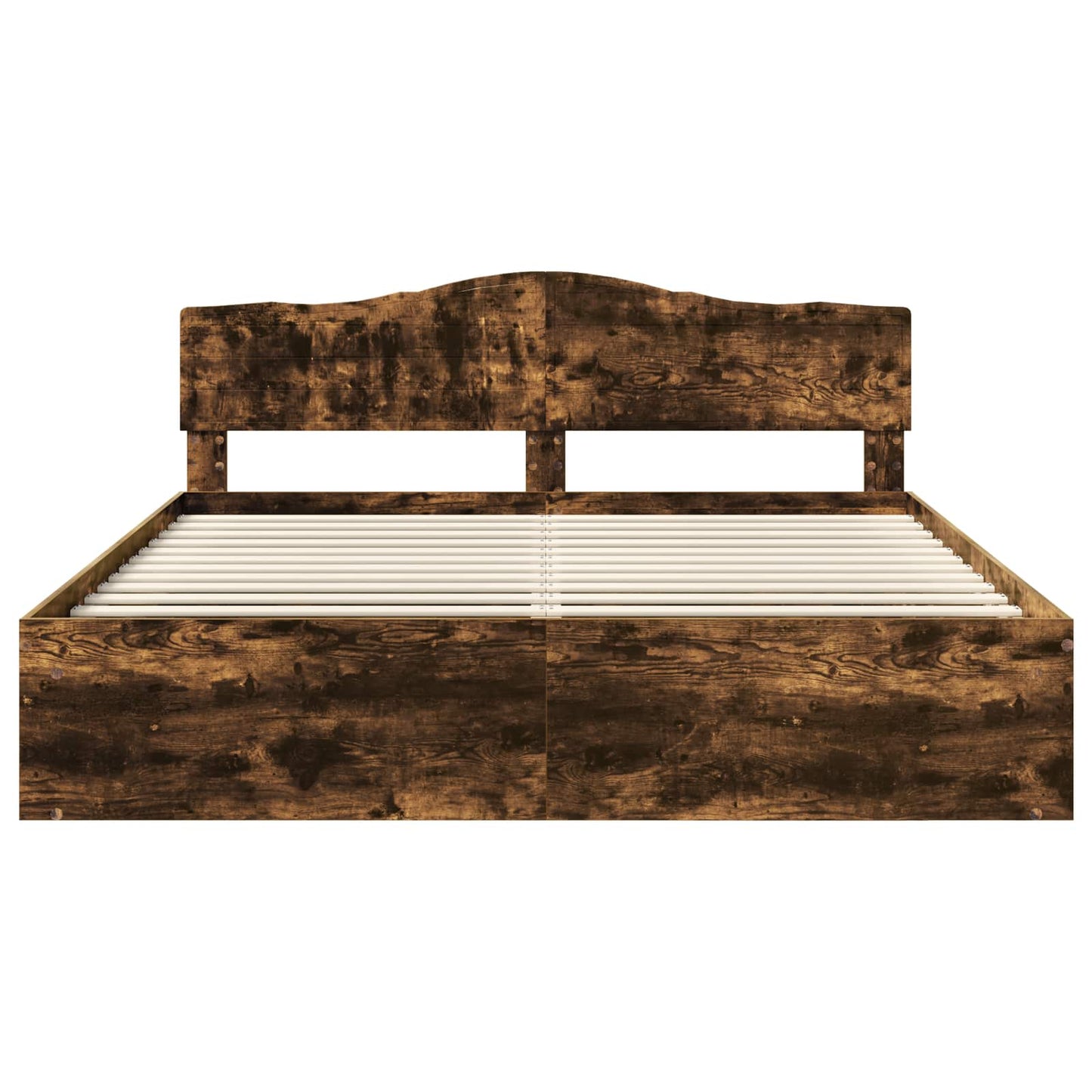 Bed Frame Smoked Oak 200 x 200 cm Solid Pine Wood