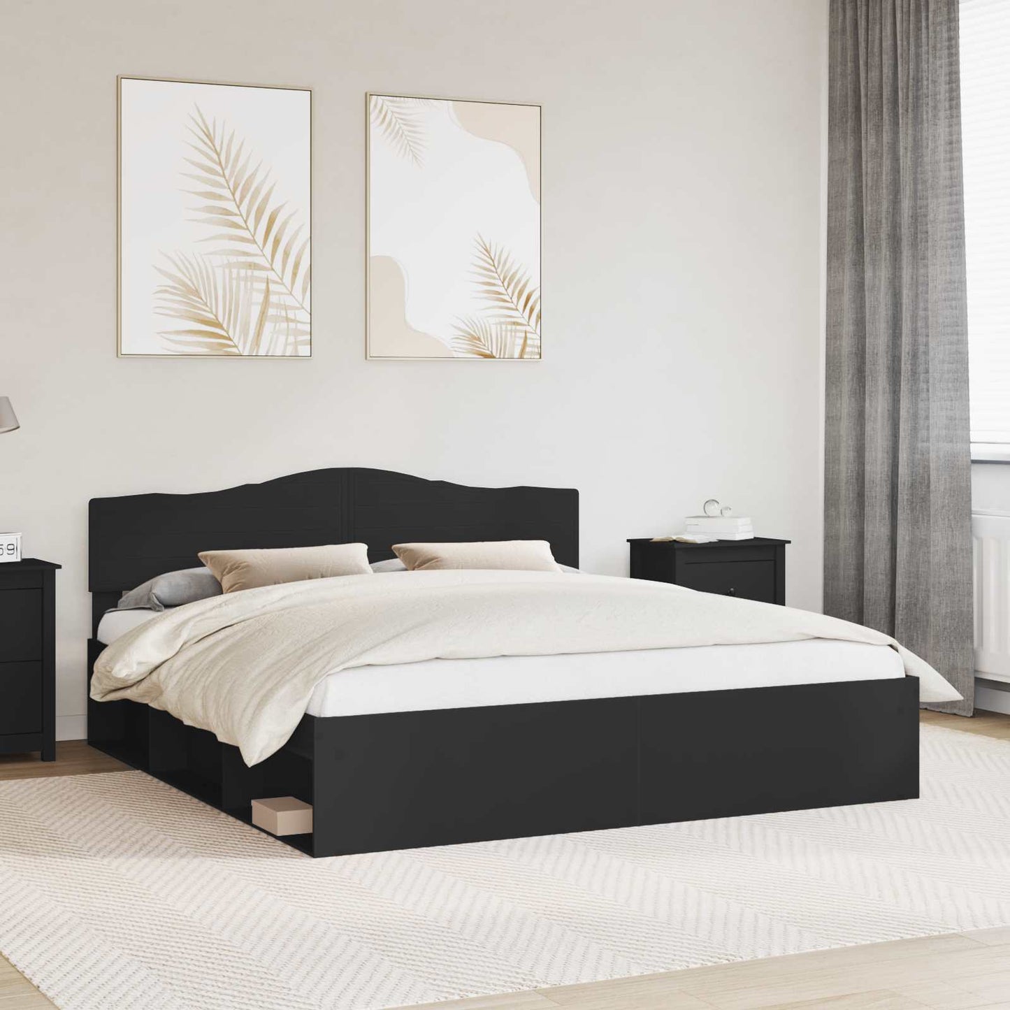 Bed Frame with Headboard Black 180 x 200 cm Solid Pine Wood