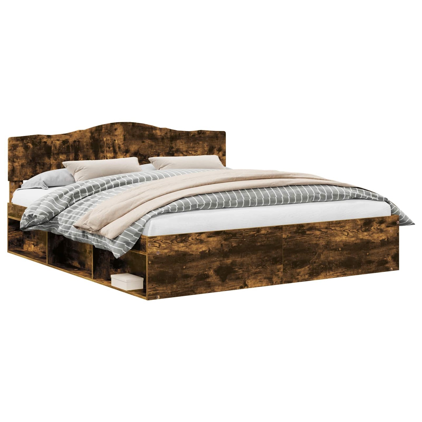 Bed Frame Smoked Oak 180 x 200 cm Solid Pine Wood