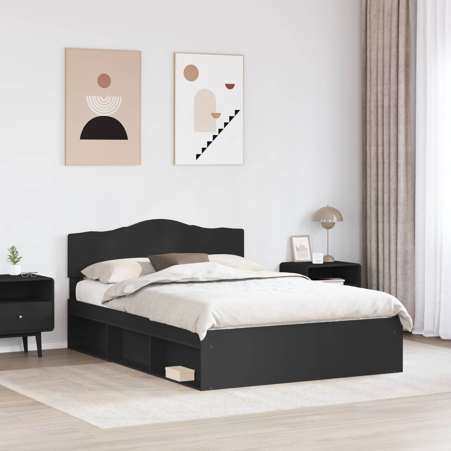 Bed Frame with Headboard Black 160 x 200 cm Solid Pine Wood