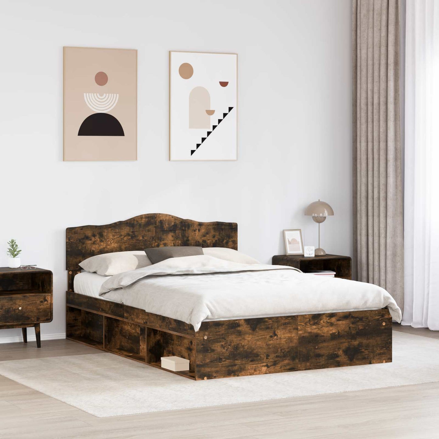Bed Frame Smoked Oak 160 x 200 cm Solid Pine Wood