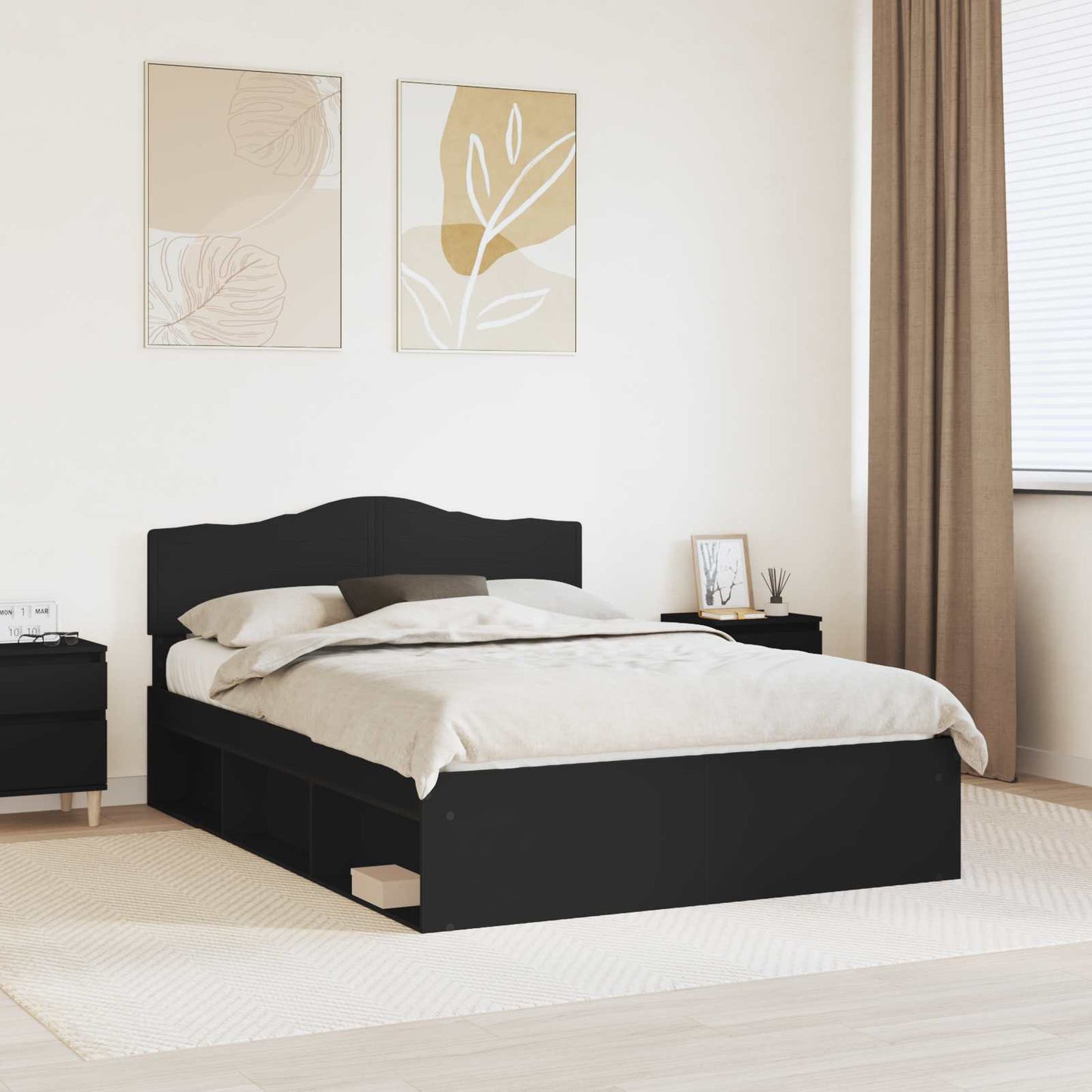 Bed Frame with Headboard Black 150 x 200 cm Solid Pine Wood