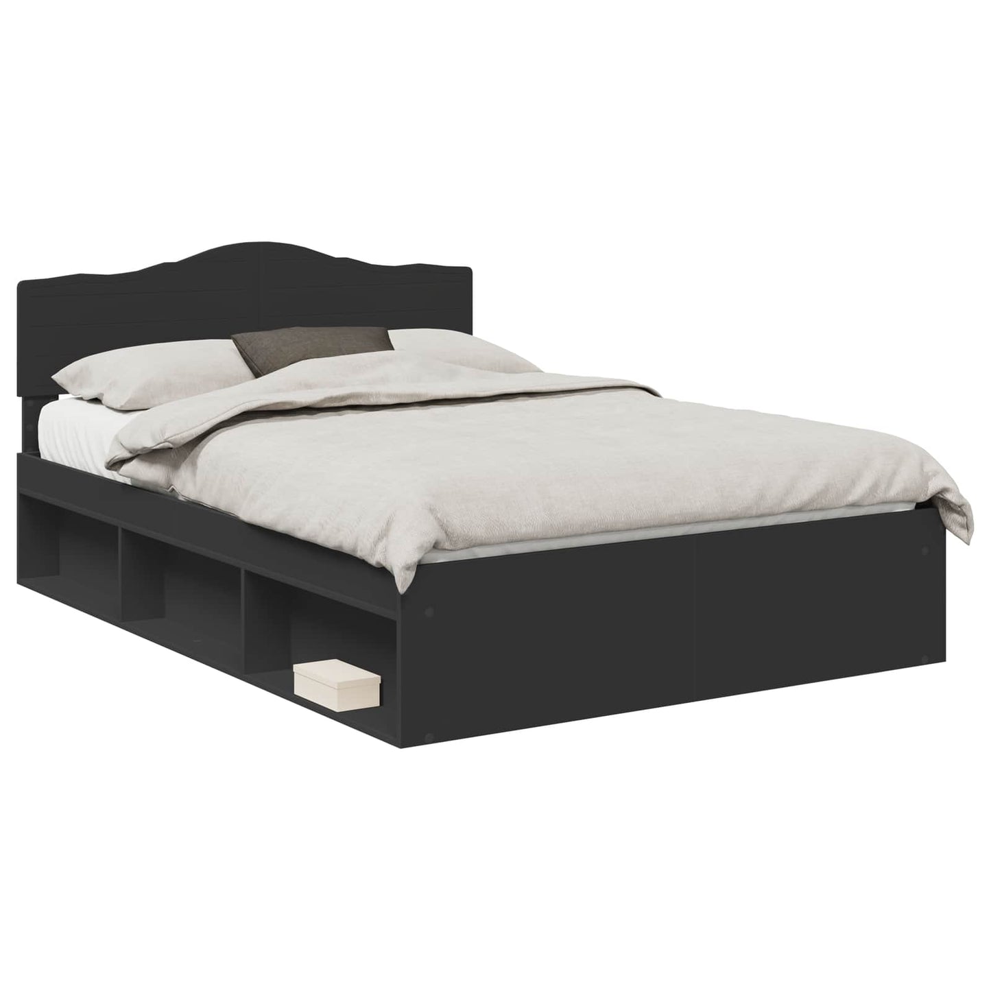 Bed Frame with Headboard Black 150 x 200 cm Solid Pine Wood