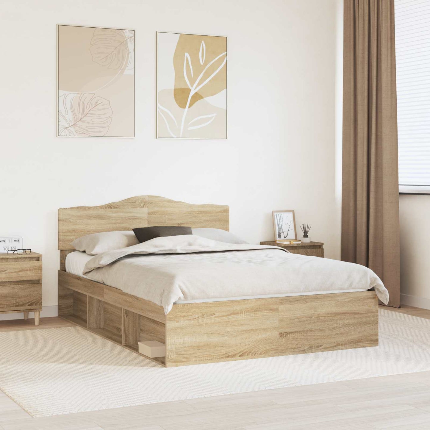 Bed Frame Sonoma Oak 150 x 200 cm Solid Pine Wood